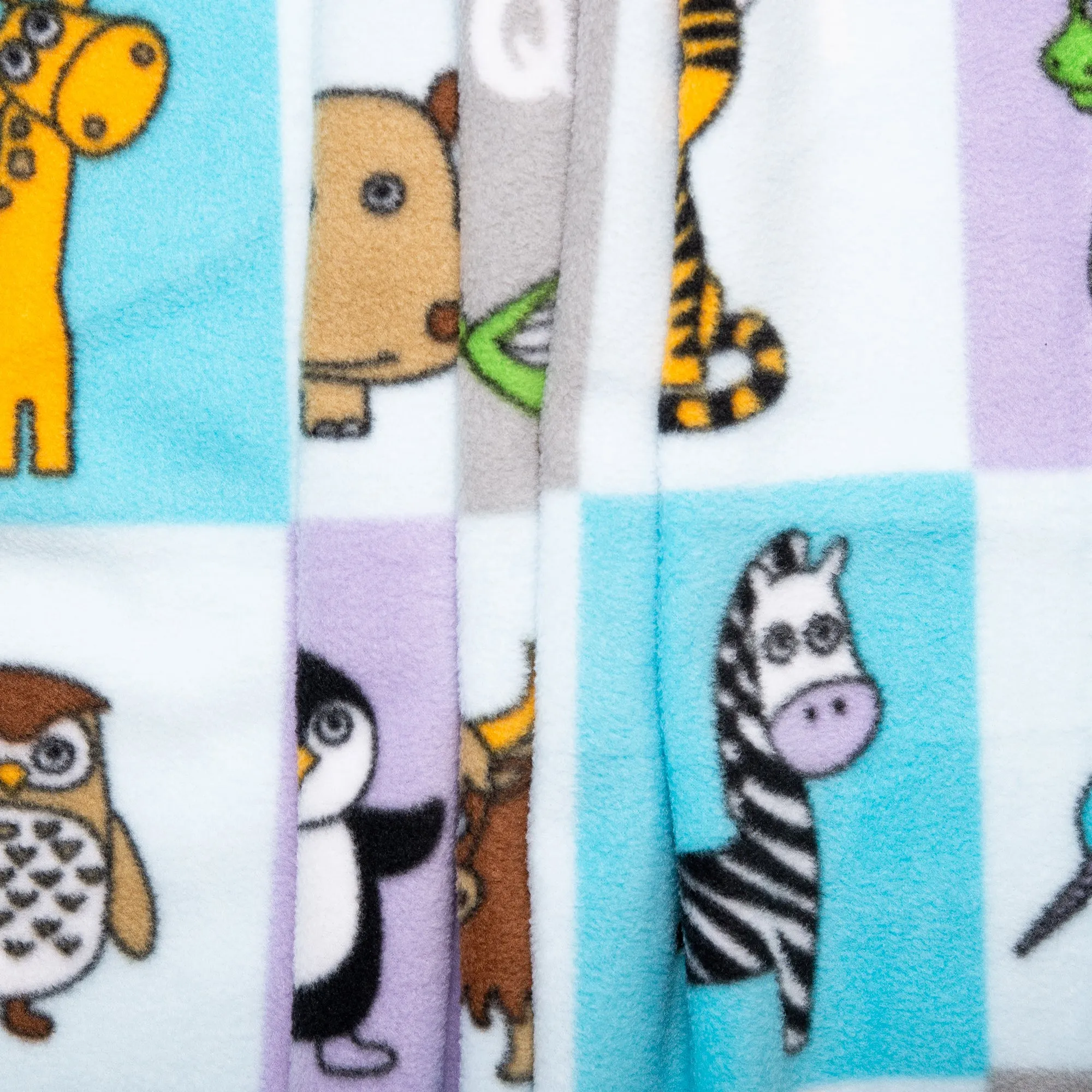 Anti Pill Fleece Print - SLIPPY - Animals box - White