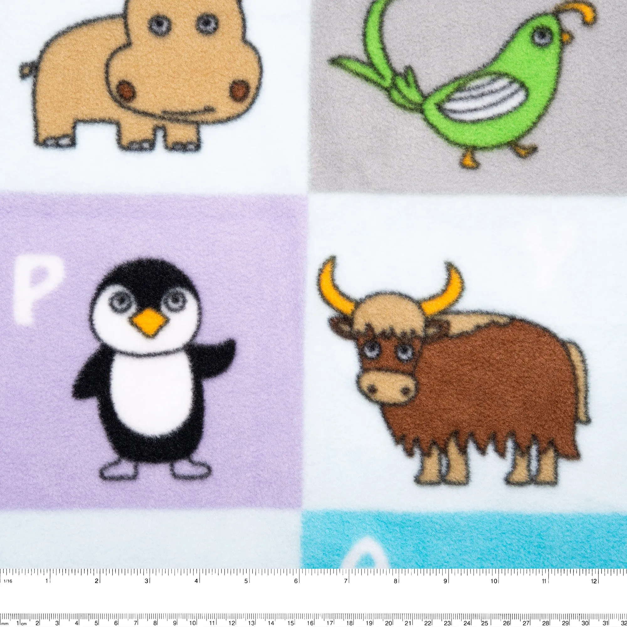 Anti Pill Fleece Print - SLIPPY - Animals box - White