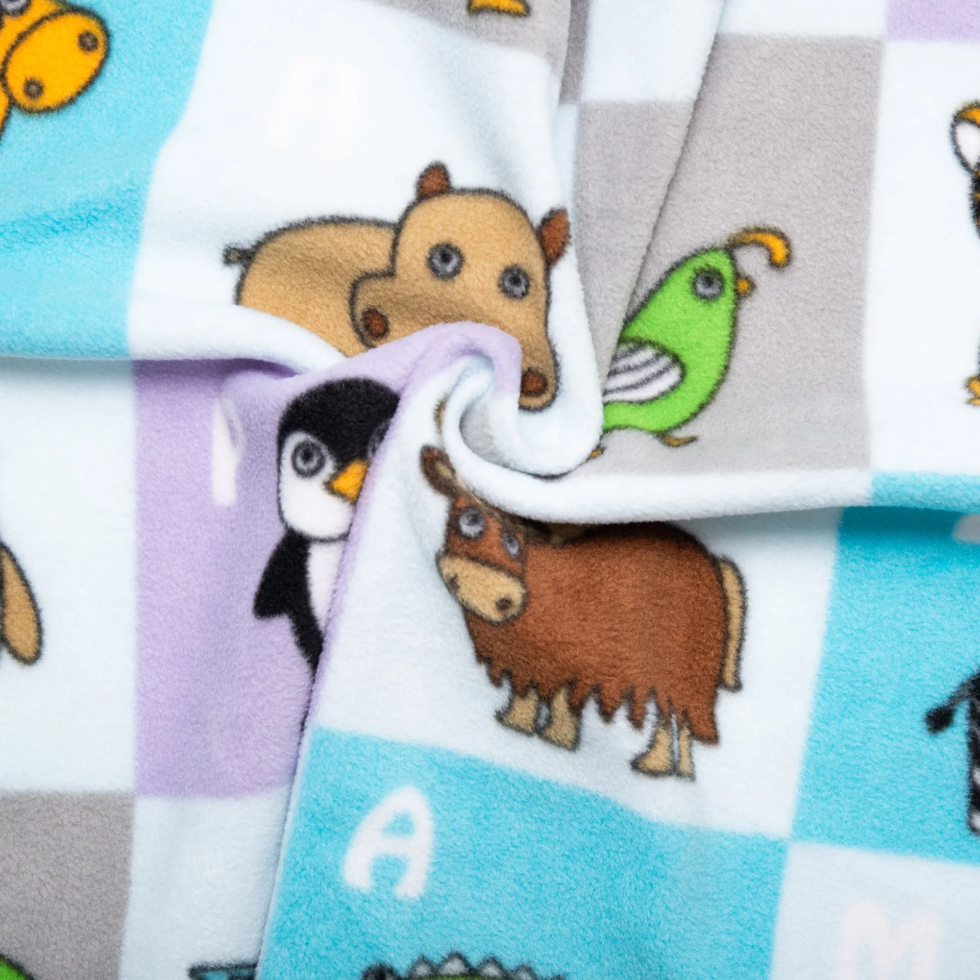 Anti Pill Fleece Print - SLIPPY - Animals box - White