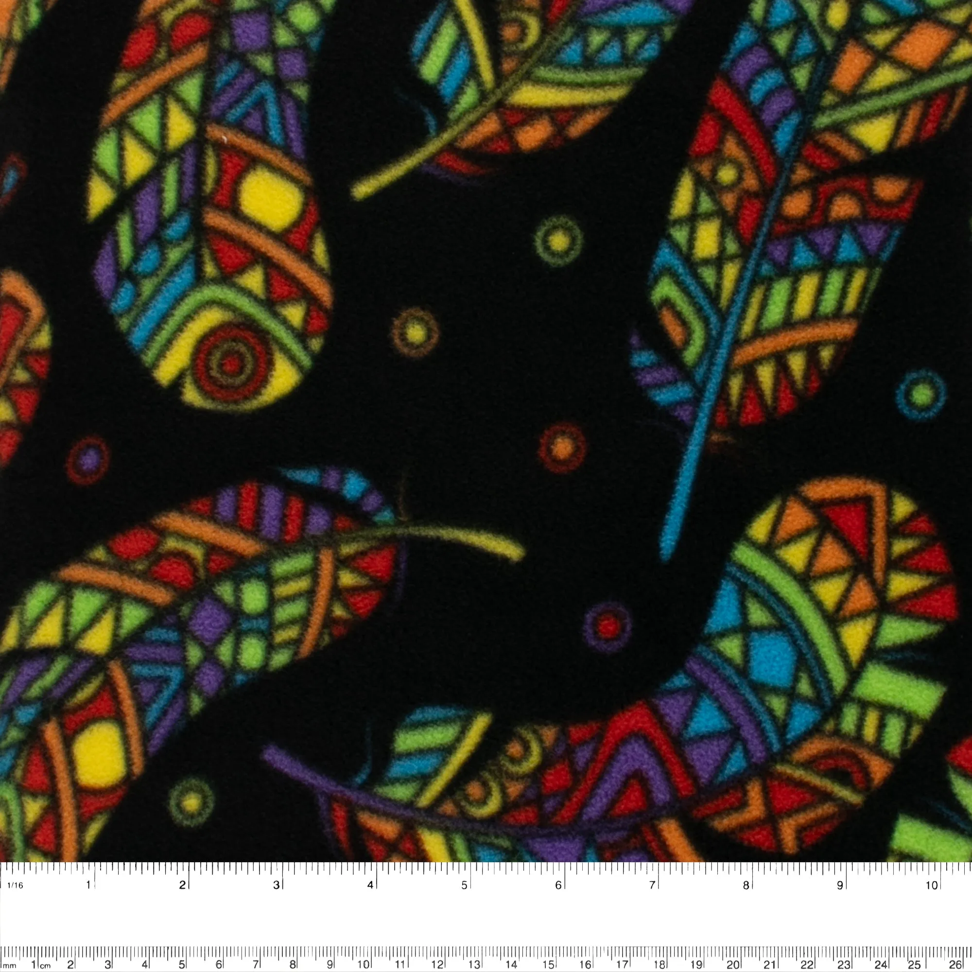 Anti-Pill Fleece Print - SLIPPY - Feather allover - Black