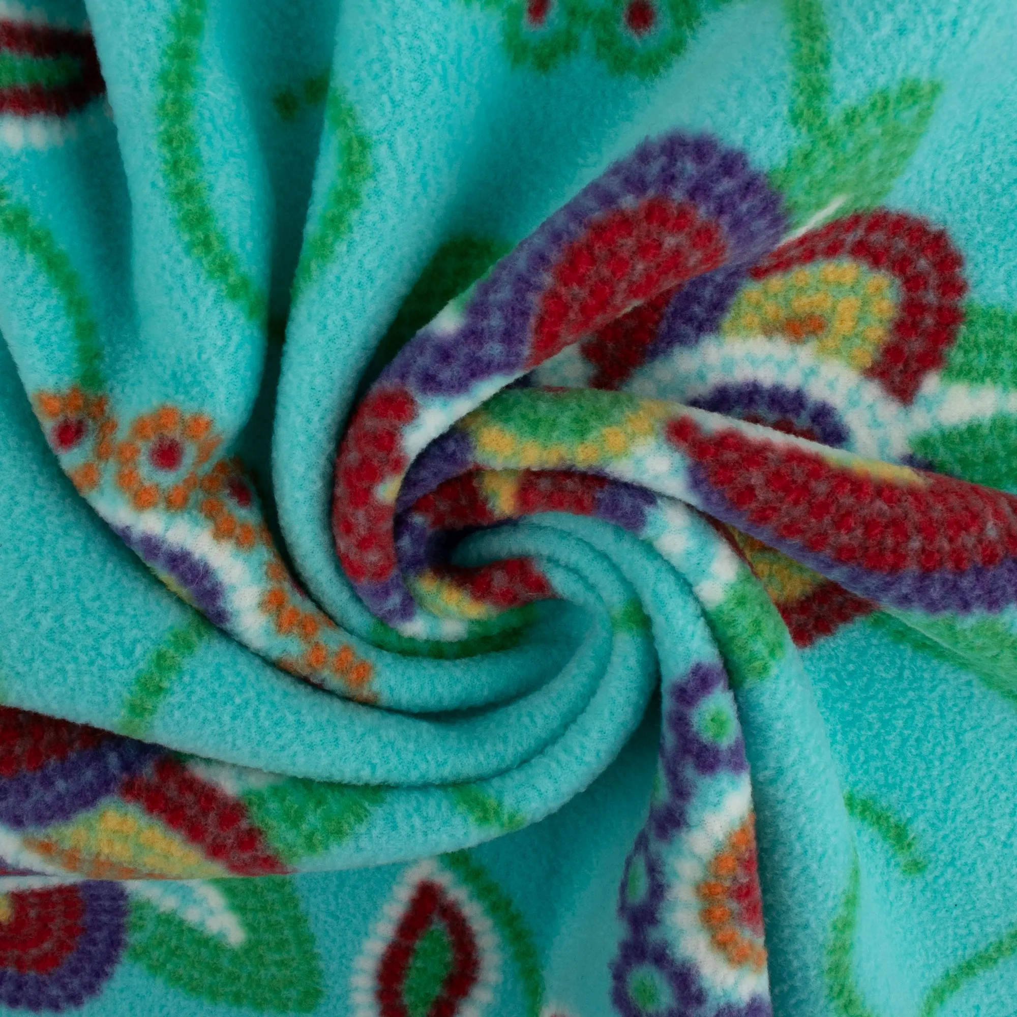 Anti-Pill Fleece Print - SLIPPY - Flowers dots - Aqua