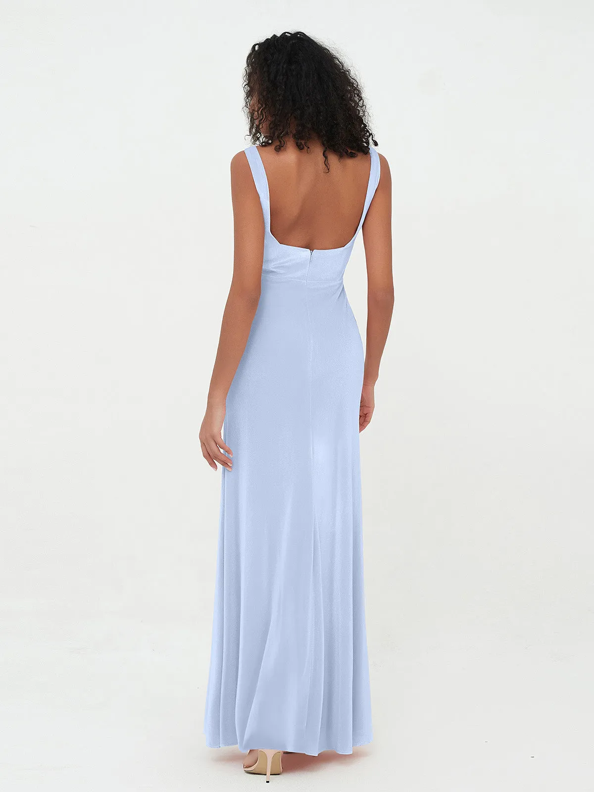 Bateau Neck Mermaid Long Velvet Dresses Sky Blue Plus Size