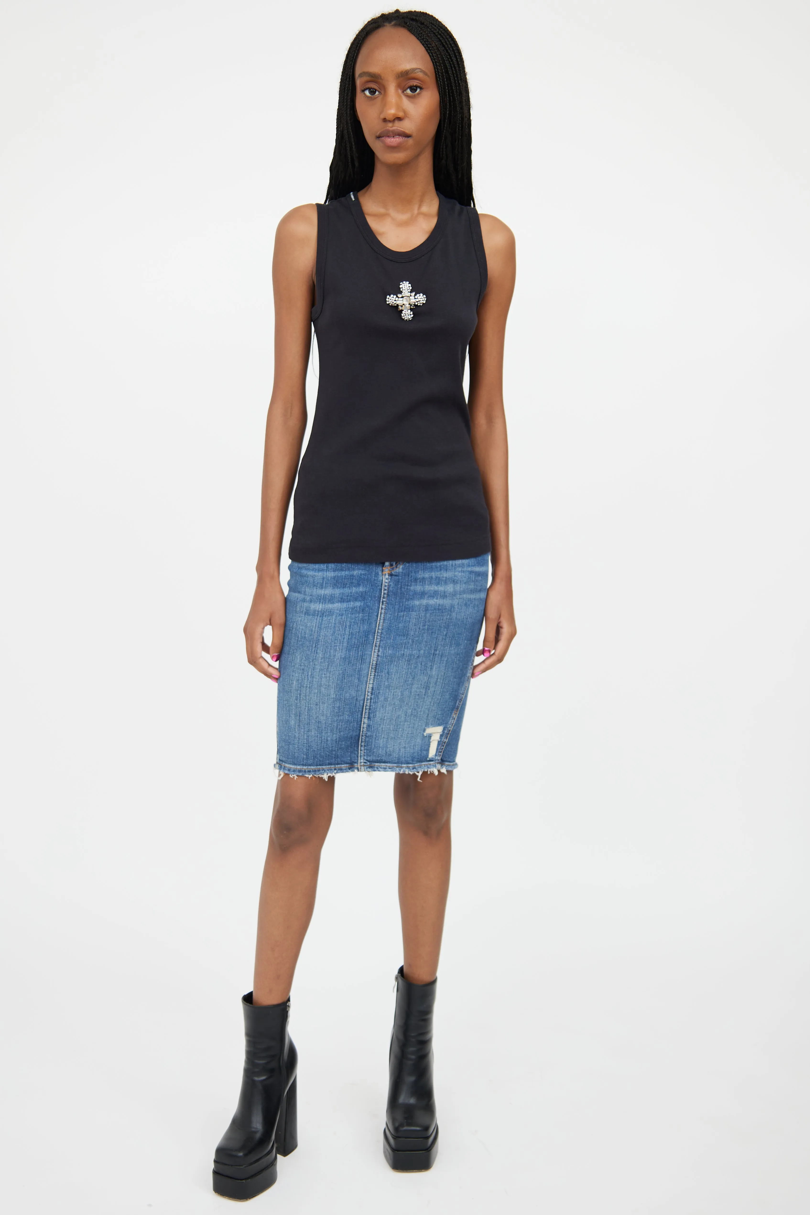 Black & Silver Jewel Cross Tank Top