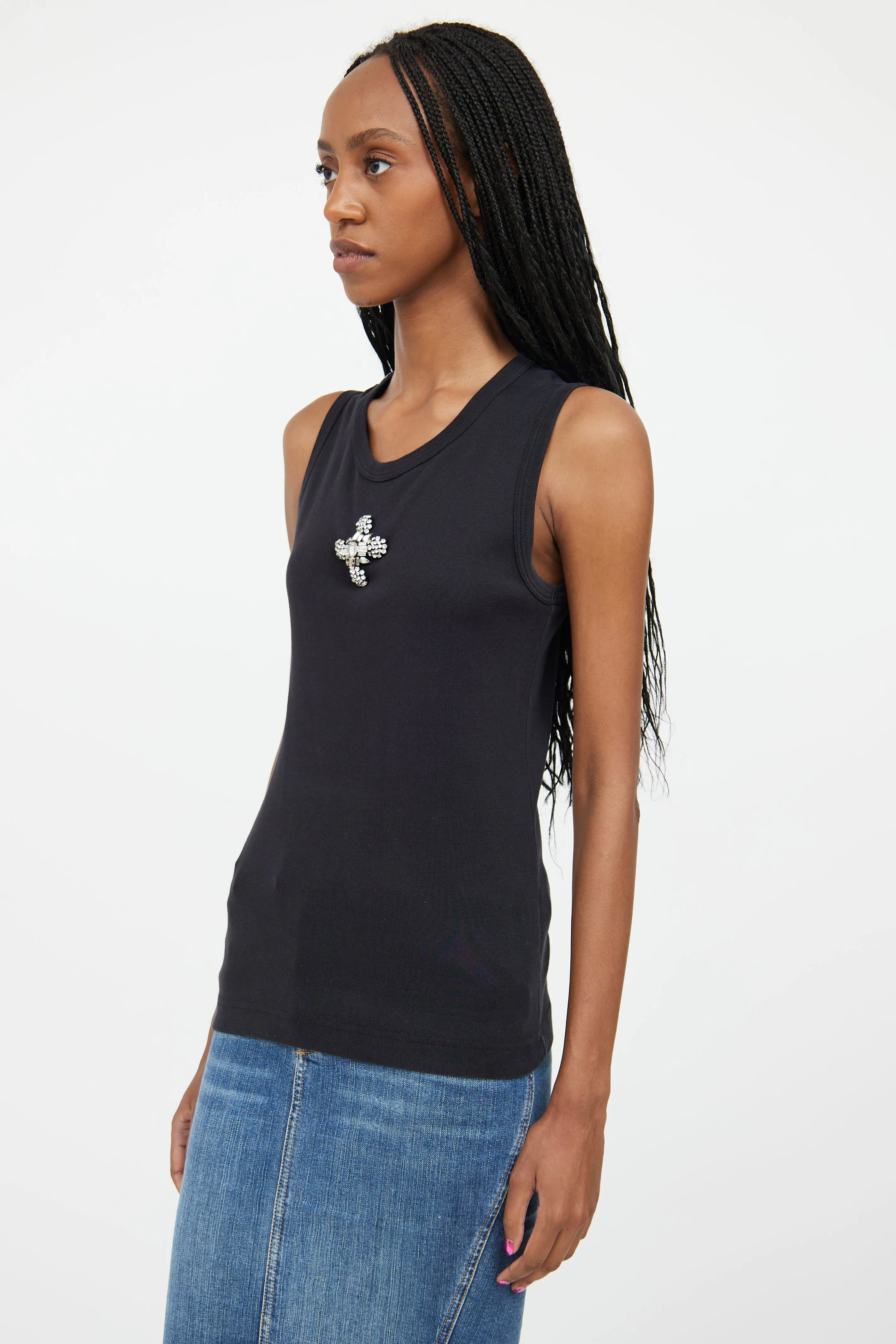 Black & Silver Jewel Cross Tank Top