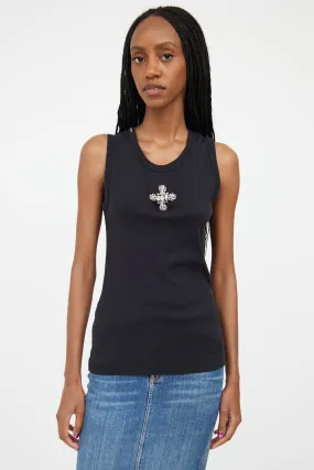 Black & Silver Jewel Cross Tank Top