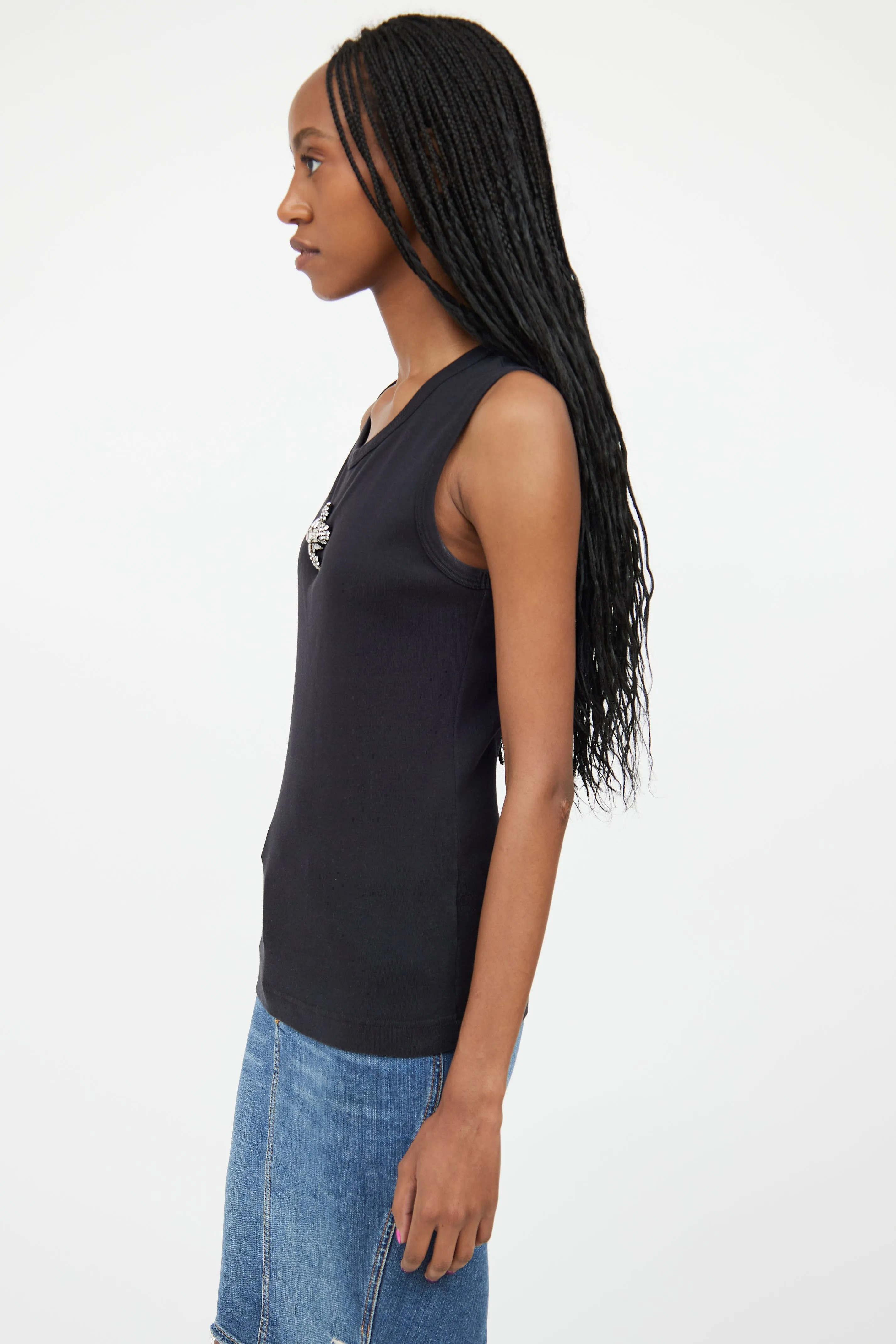 Black & Silver Jewel Cross Tank Top