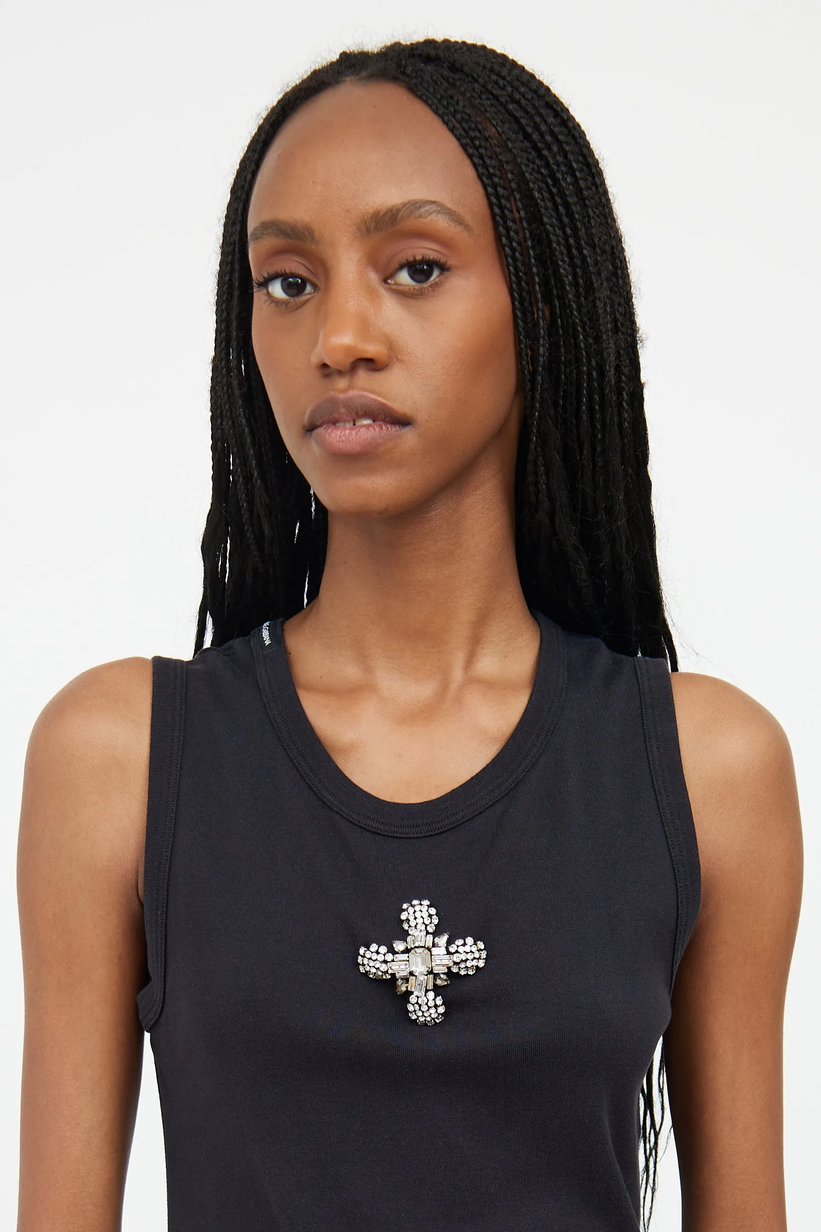 Black & Silver Jewel Cross Tank Top
