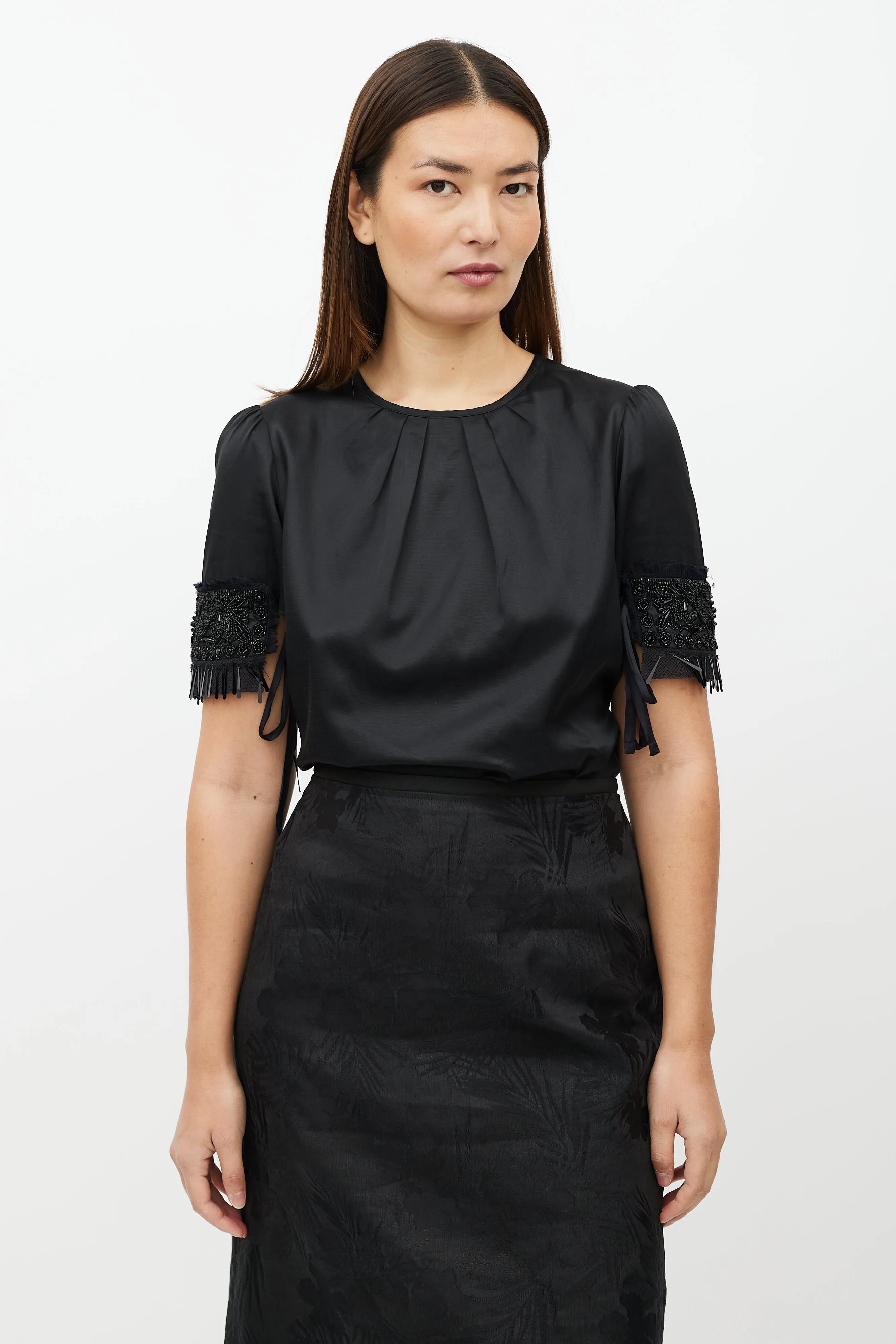Black Embellished Short Sleeve Top