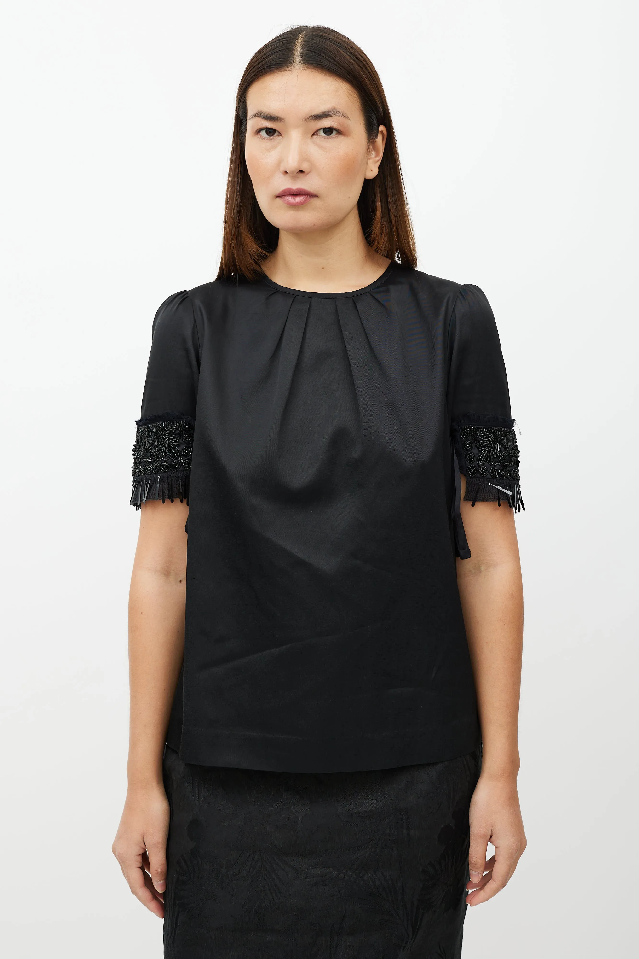 Black Embellished Short Sleeve Top