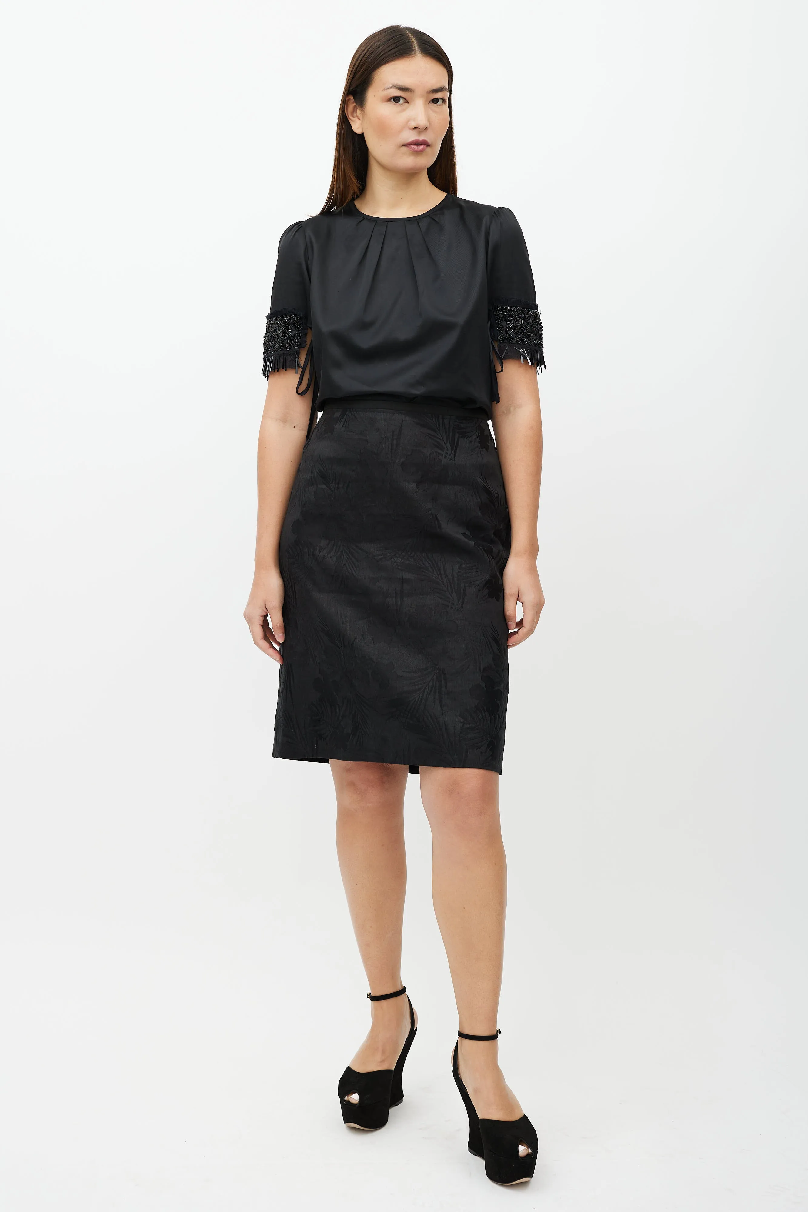 Black Embellished Short Sleeve Top