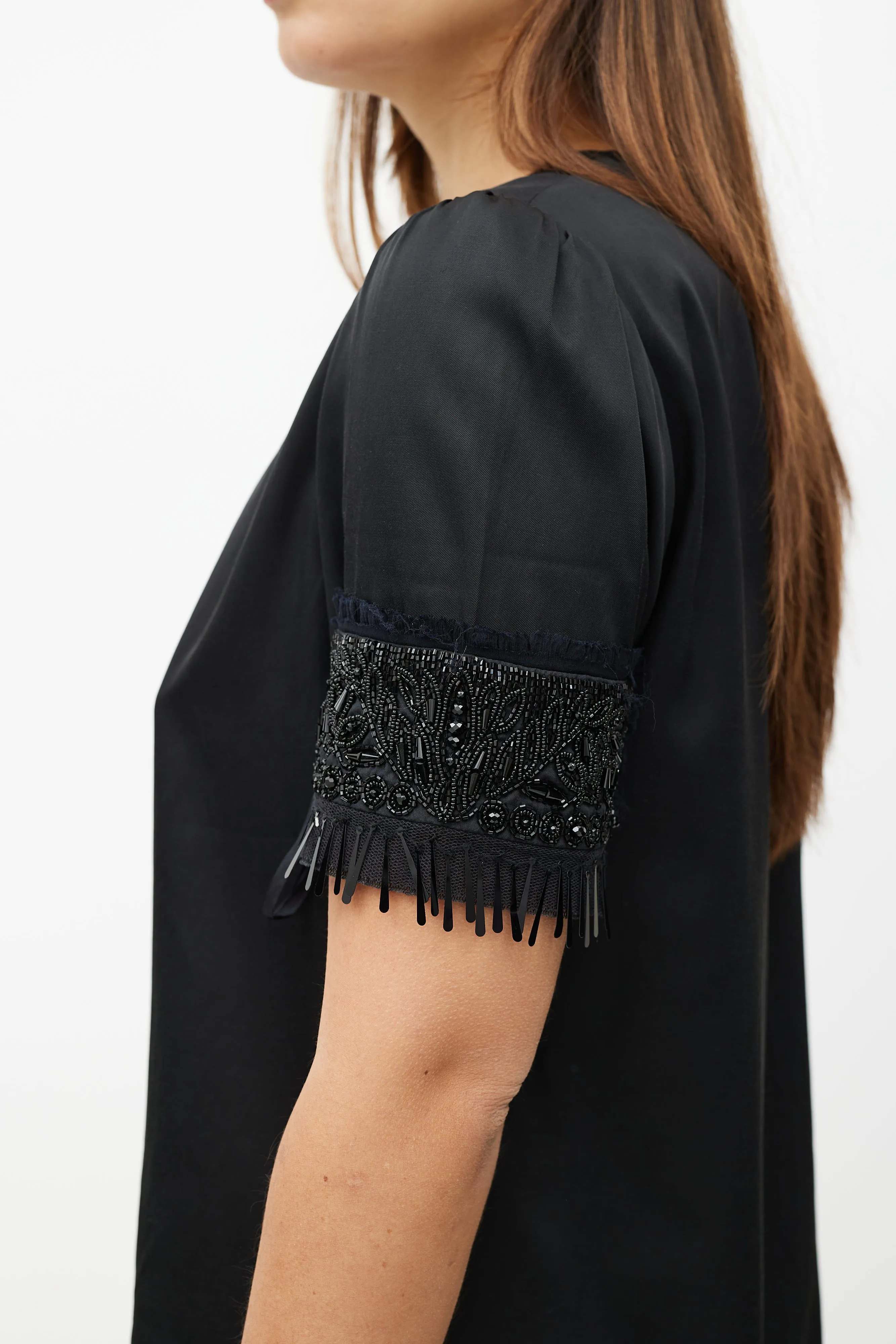 Black Embellished Short Sleeve Top