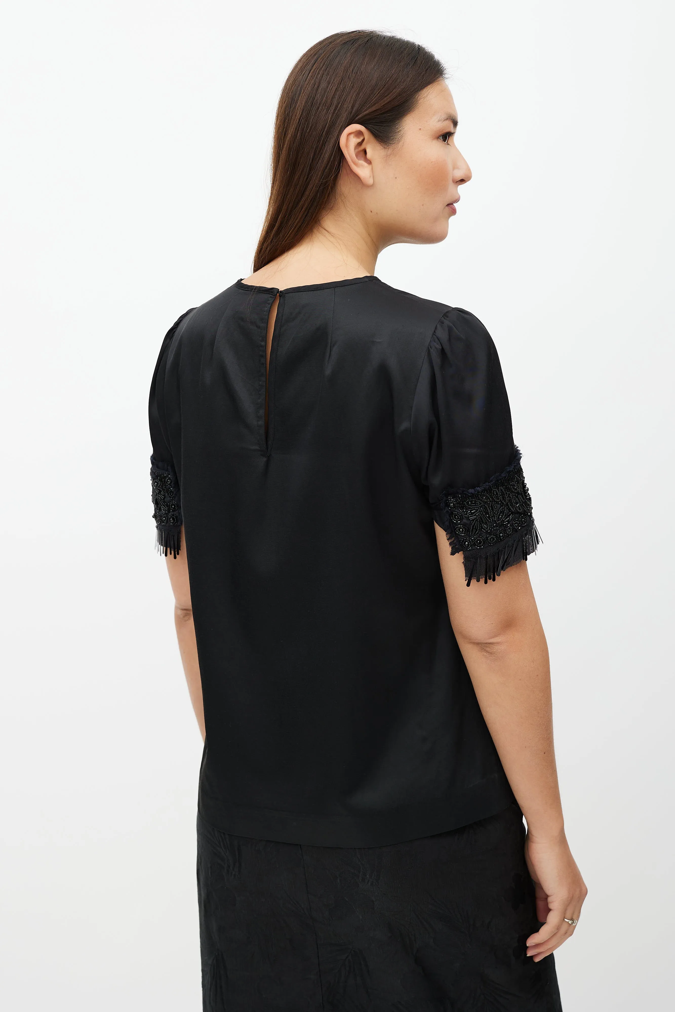 Black Embellished Short Sleeve Top