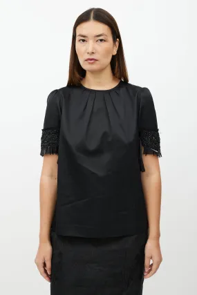 Black Embellished Short Sleeve Top