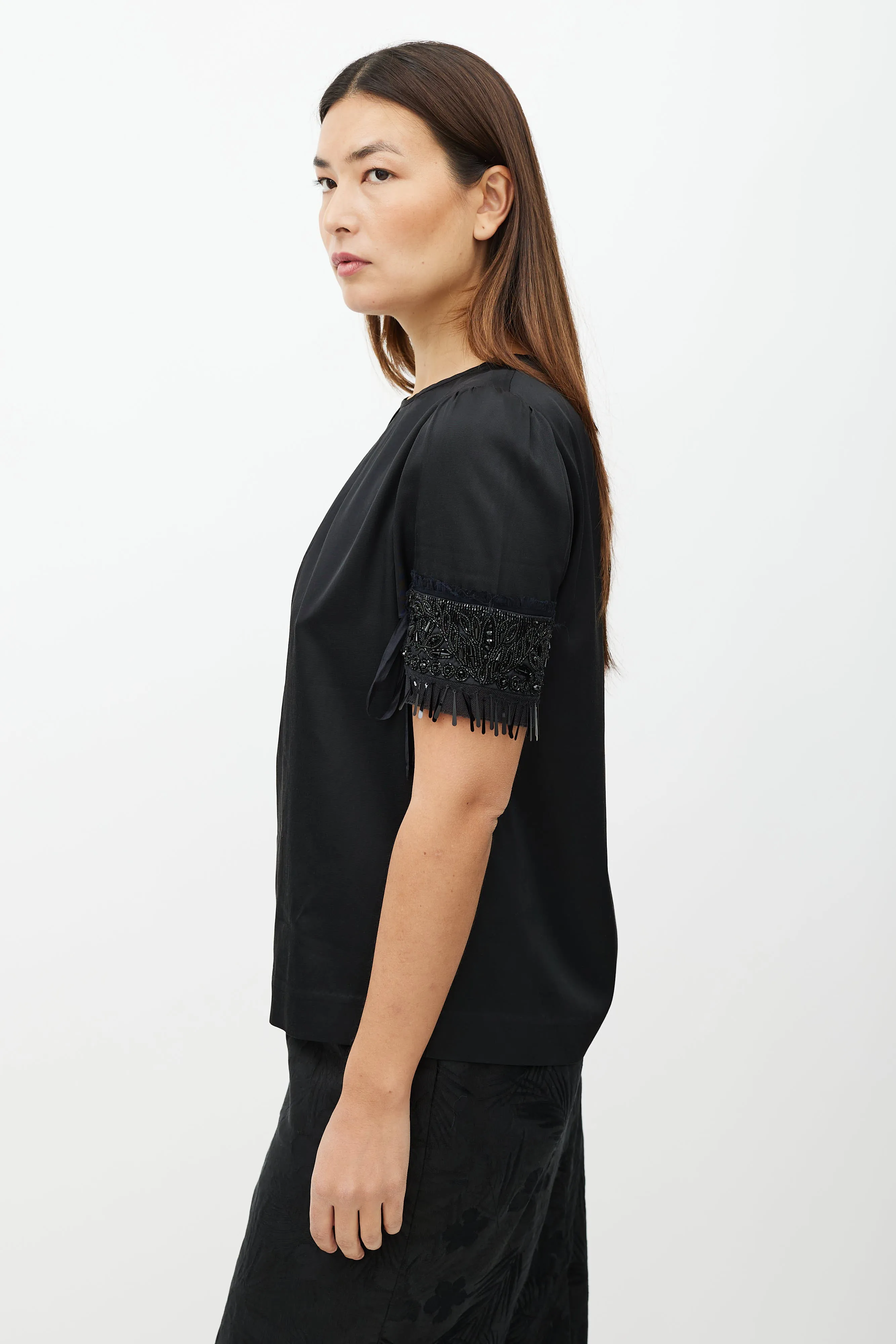 Black Embellished Short Sleeve Top