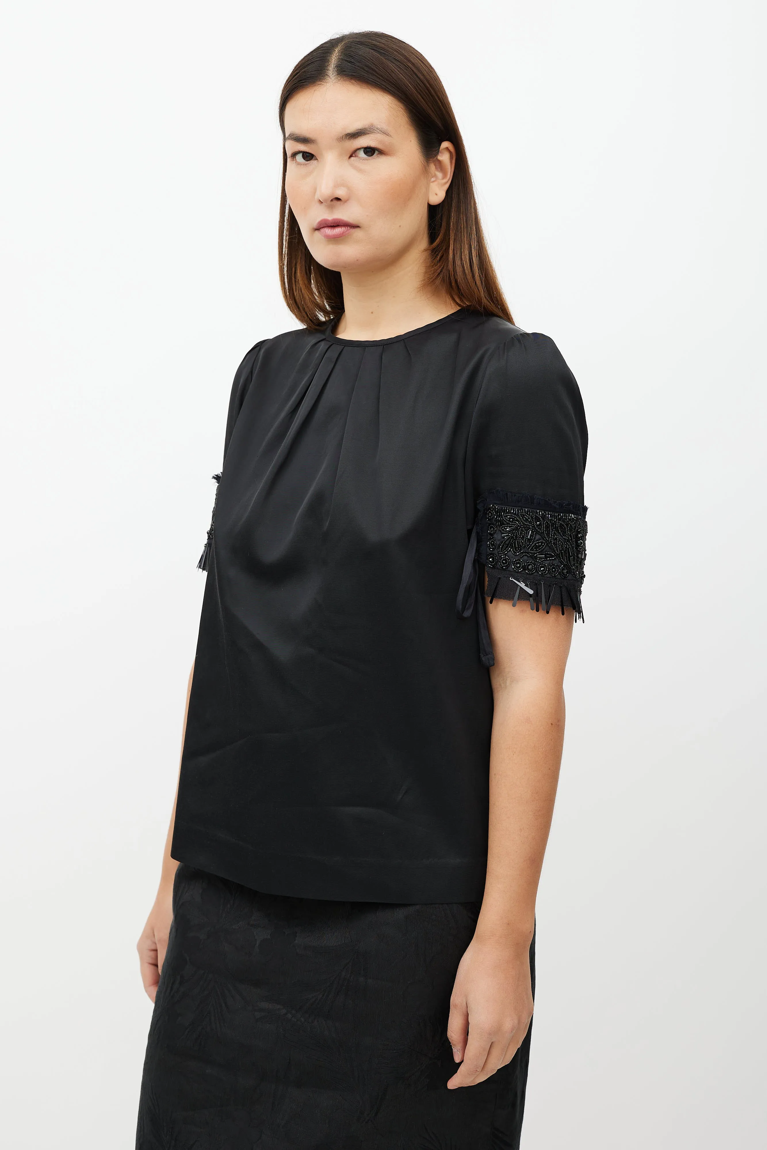 Black Embellished Short Sleeve Top