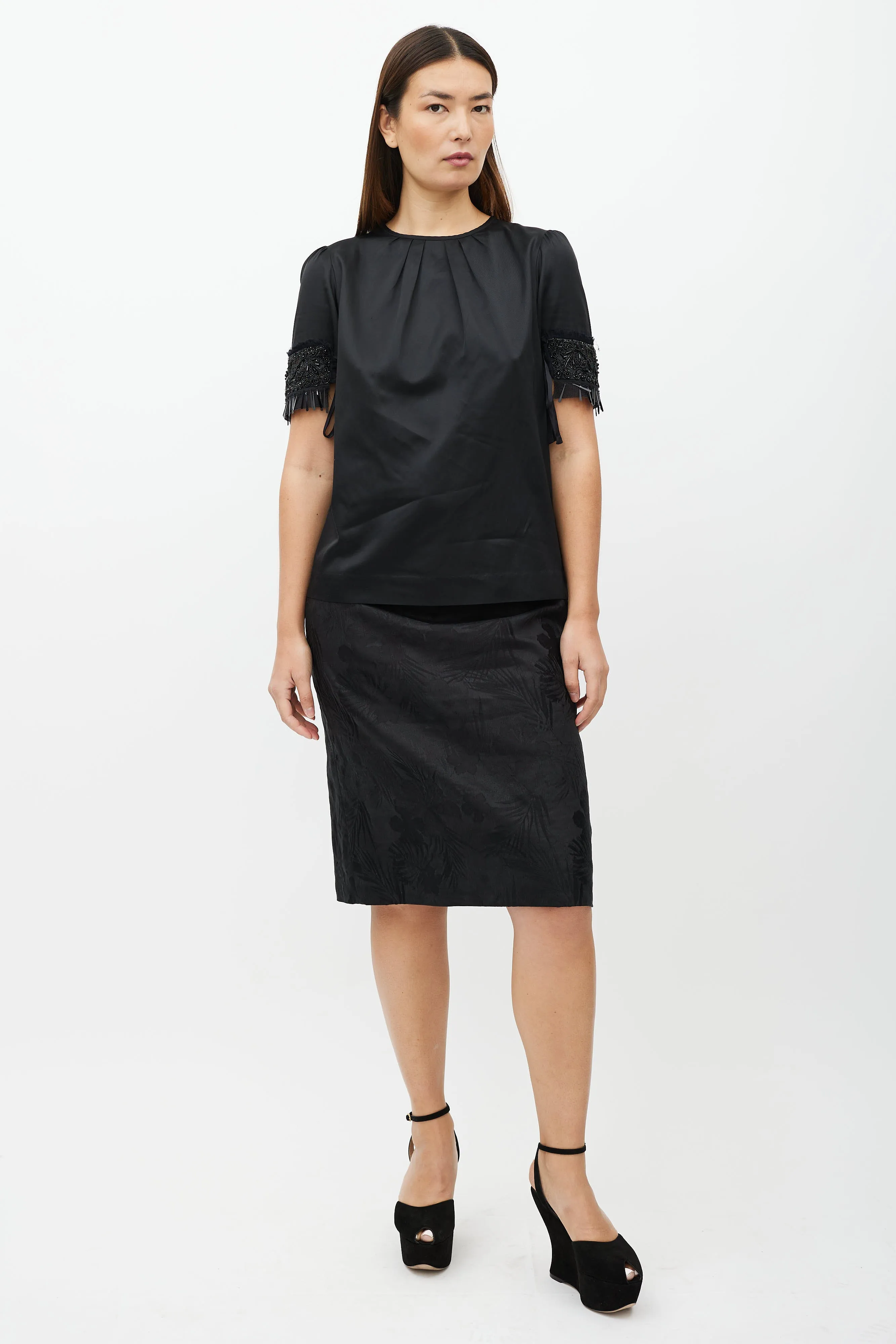 Black Embellished Short Sleeve Top