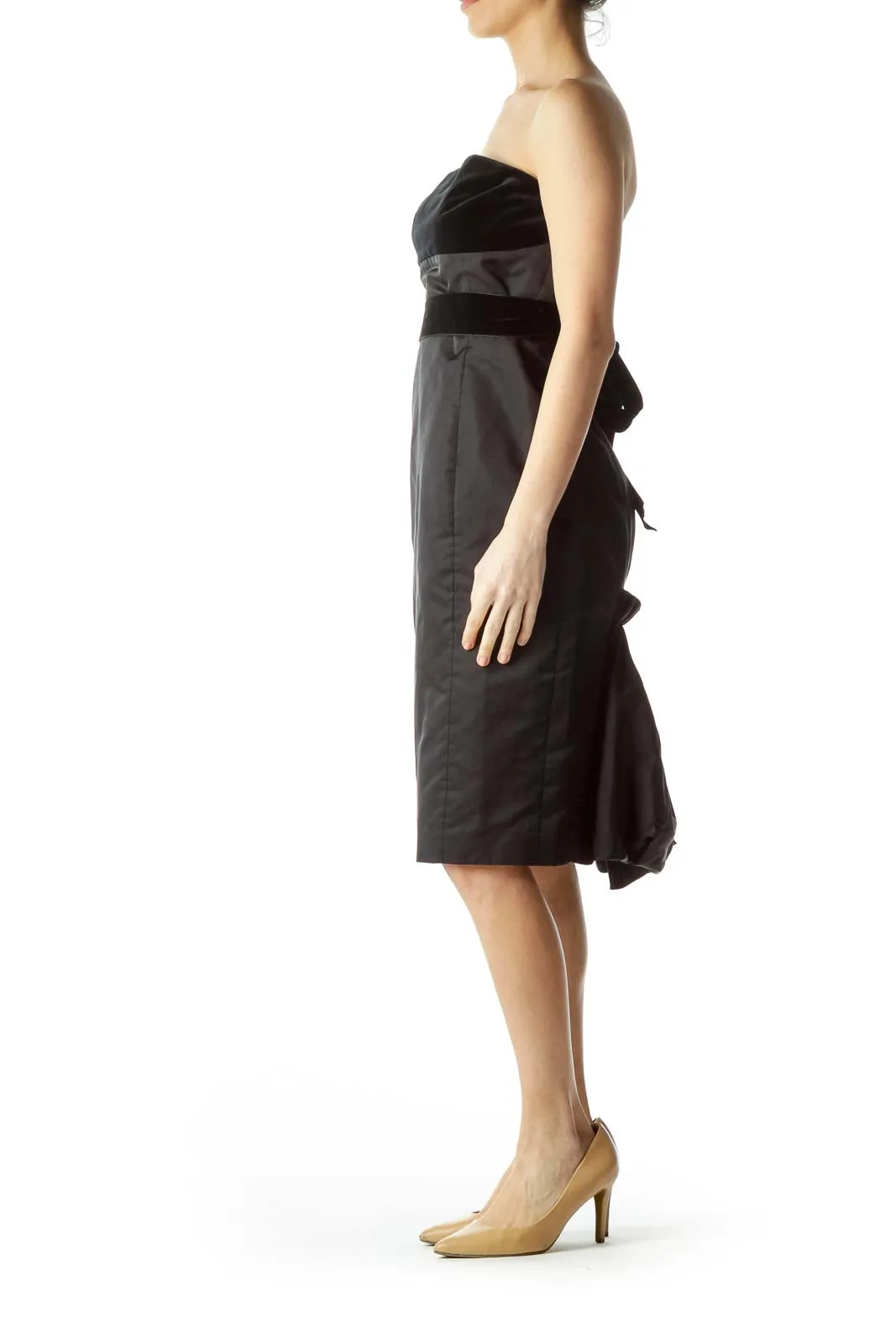Black Velvet Ribbon Back Ruffled Dress