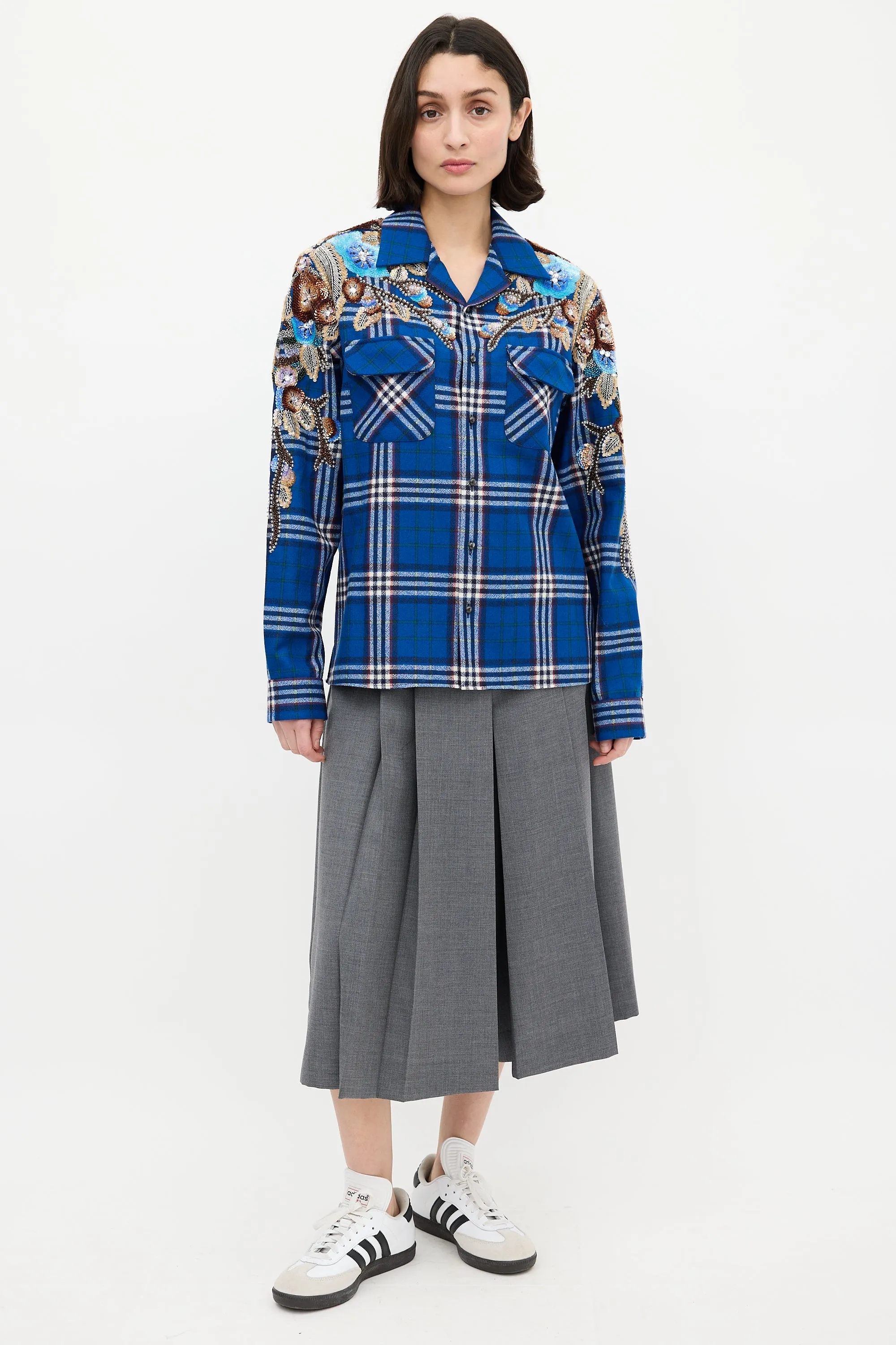 Blue & Multi Wool Check Embellished Shirt
