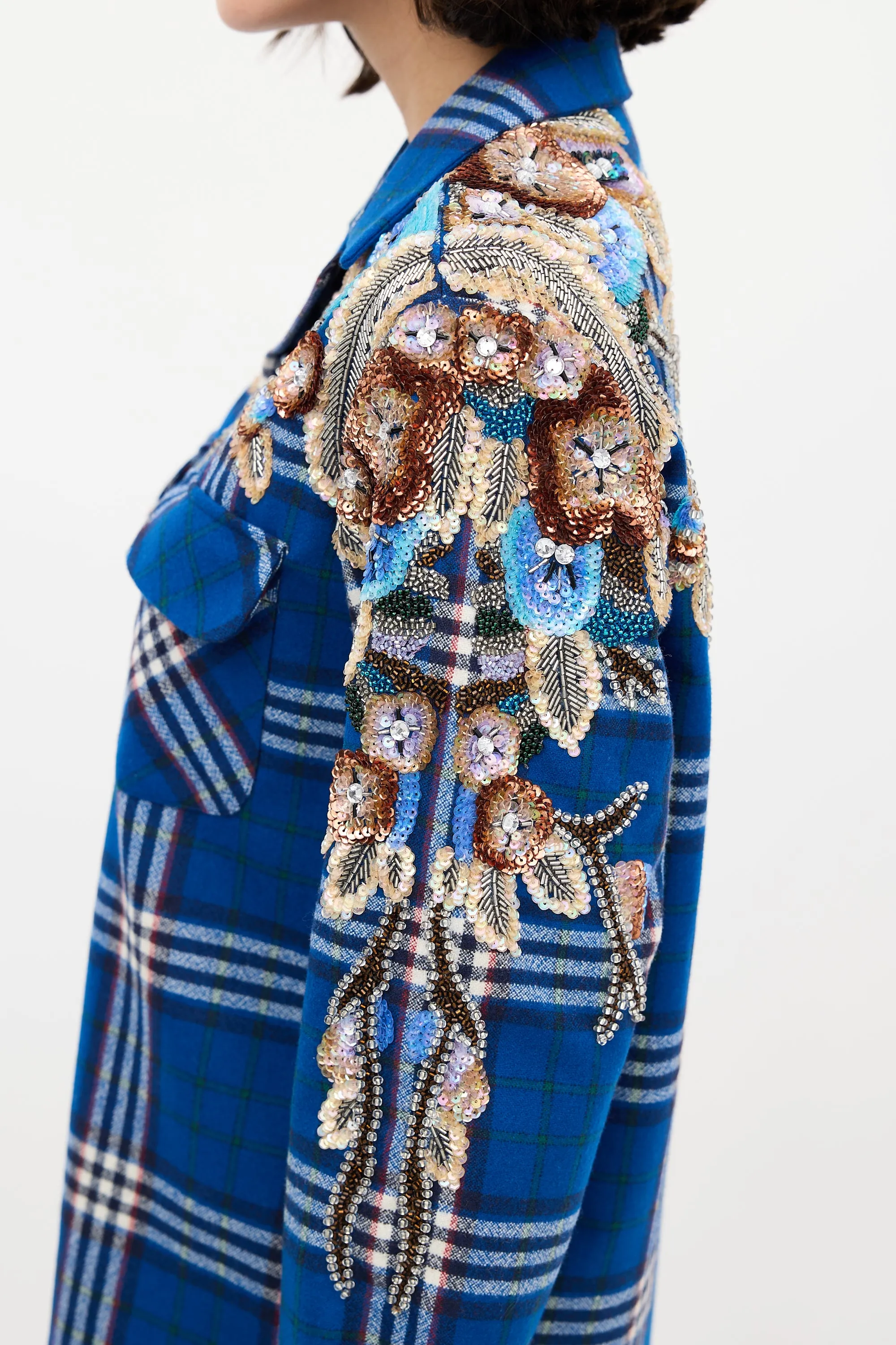 Blue & Multi Wool Check Embellished Shirt