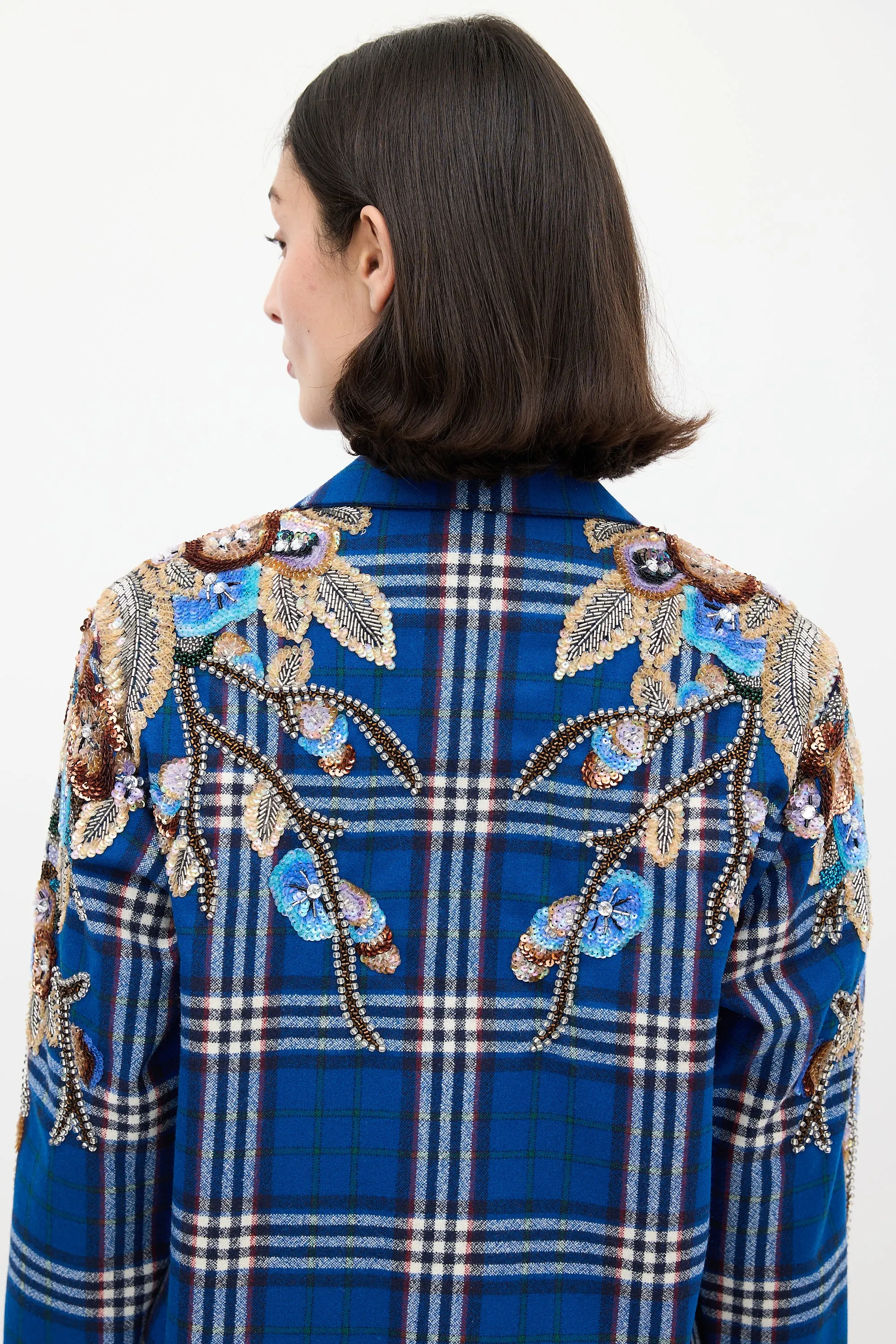 Blue & Multi Wool Check Embellished Shirt