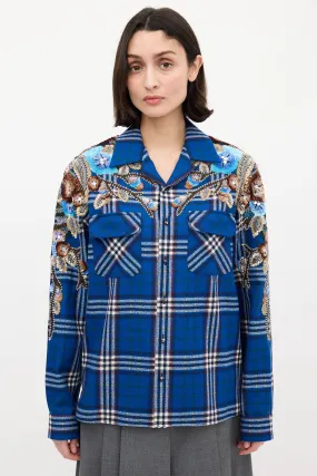 Blue & Multi Wool Check Embellished Shirt