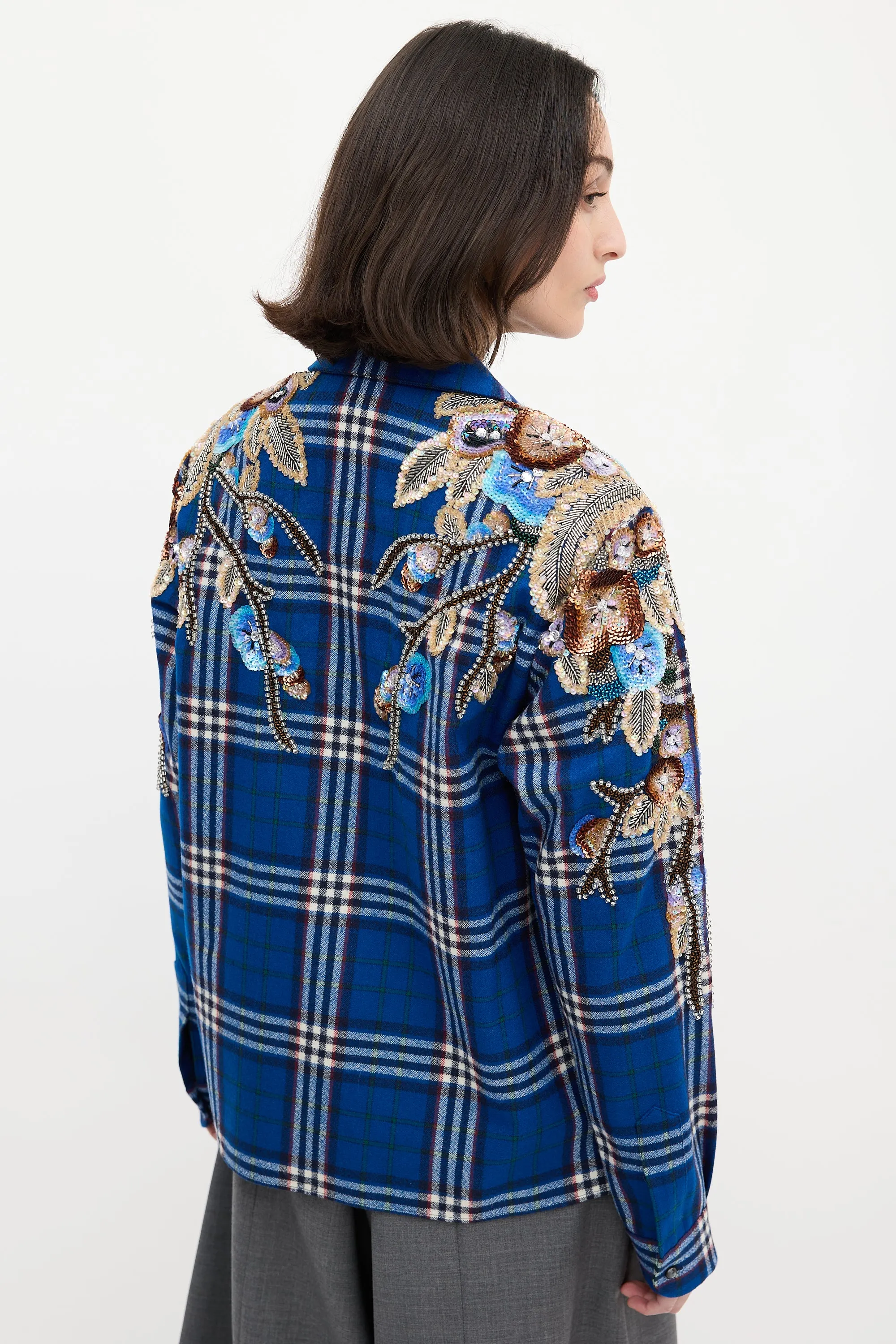 Blue & Multi Wool Check Embellished Shirt