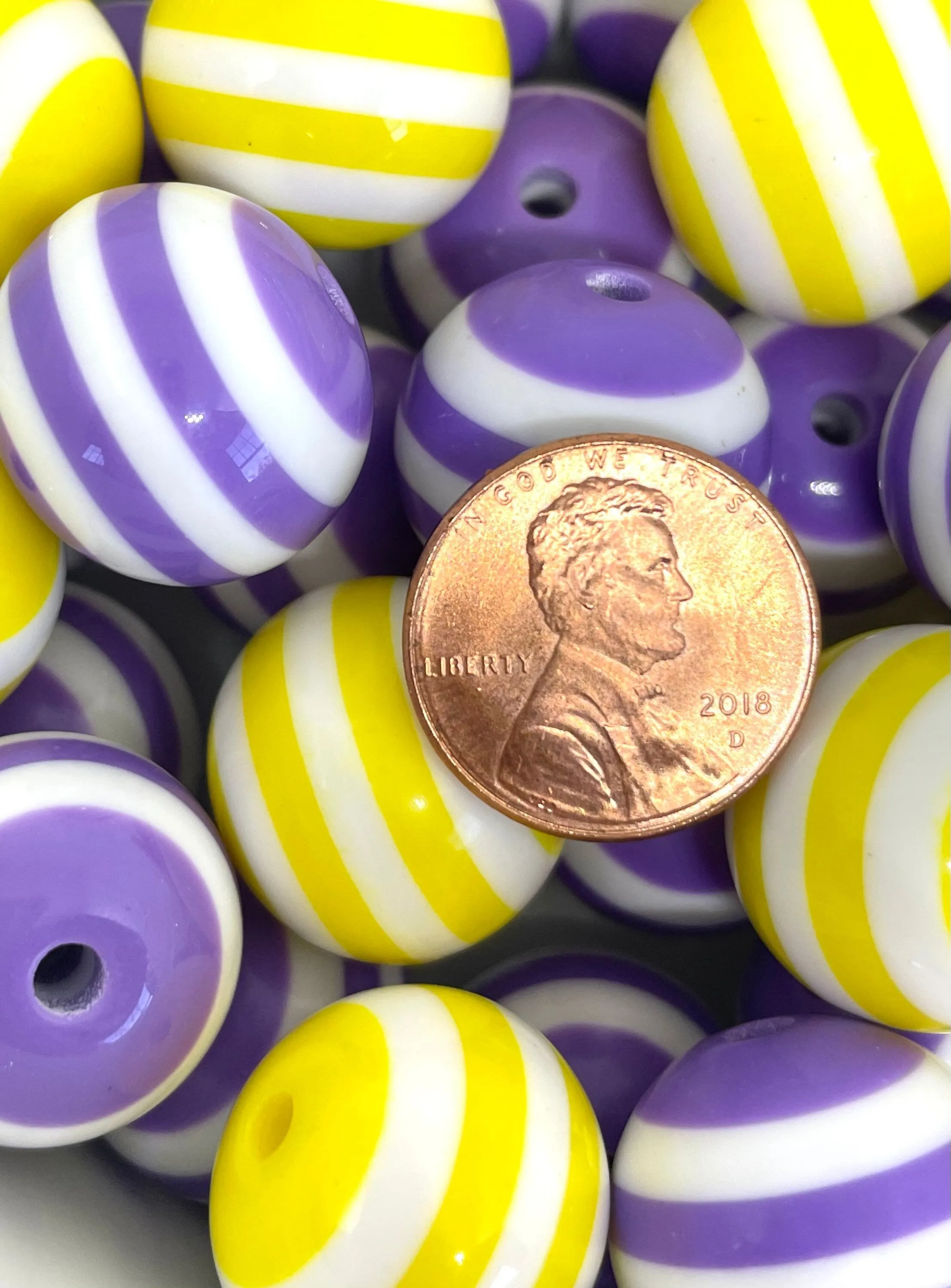 Bright Striped Chunky Bead Mix, Purple and Yellow Mixed Bead Set, 20mm Chunky Beads for Jewelry Making, Chunky Necklace, Chunky Jewelry