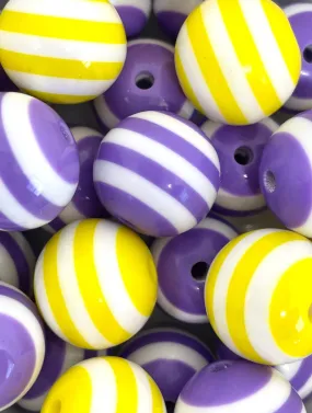 Bright Striped Chunky Bead Mix, Purple and Yellow Mixed Bead Set, 20mm Chunky Beads for Jewelry Making, Chunky Necklace, Chunky Jewelry