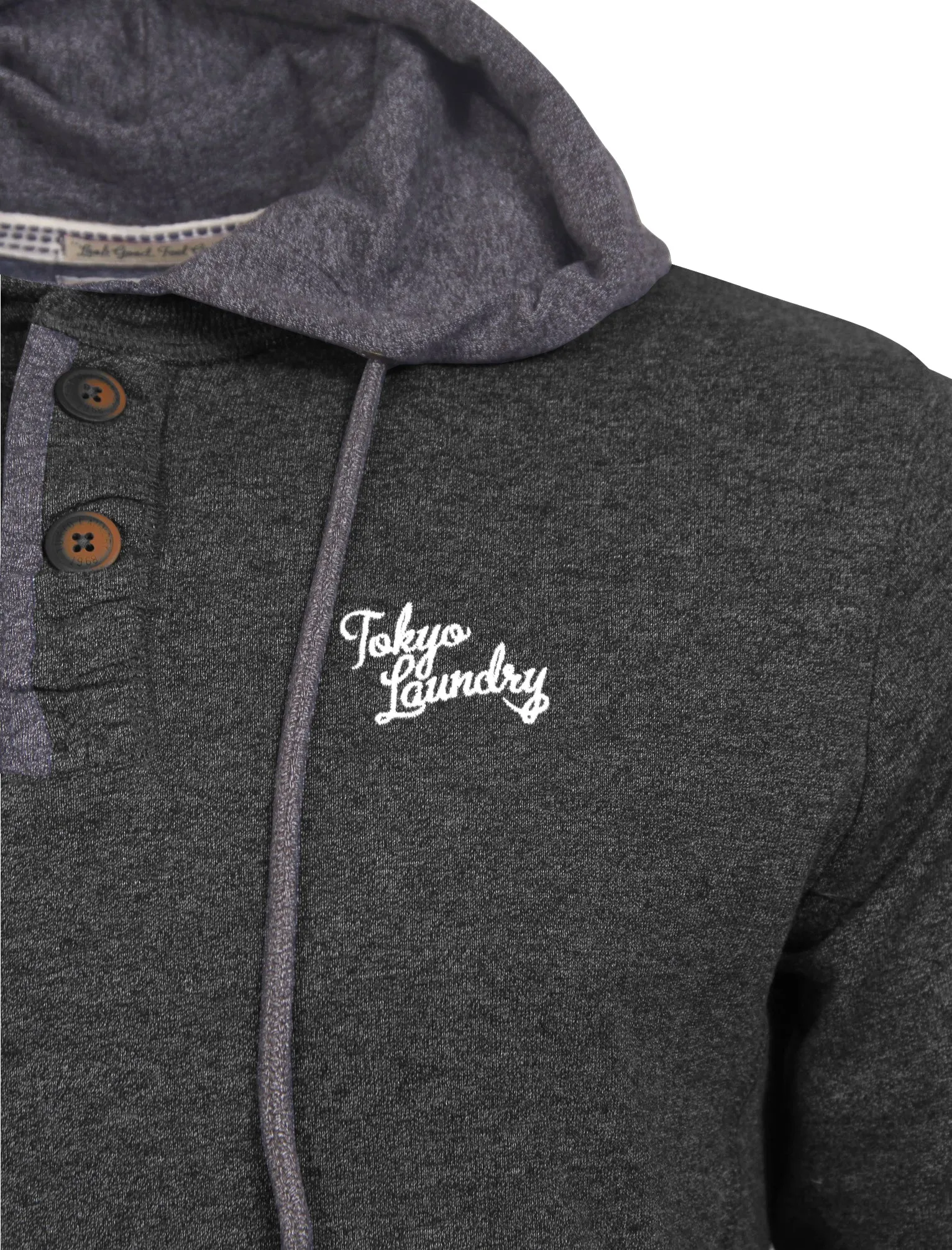 Buffalo Peak Henley Top with Hood Insert in Charcoal Marl - Tokyo Laundry