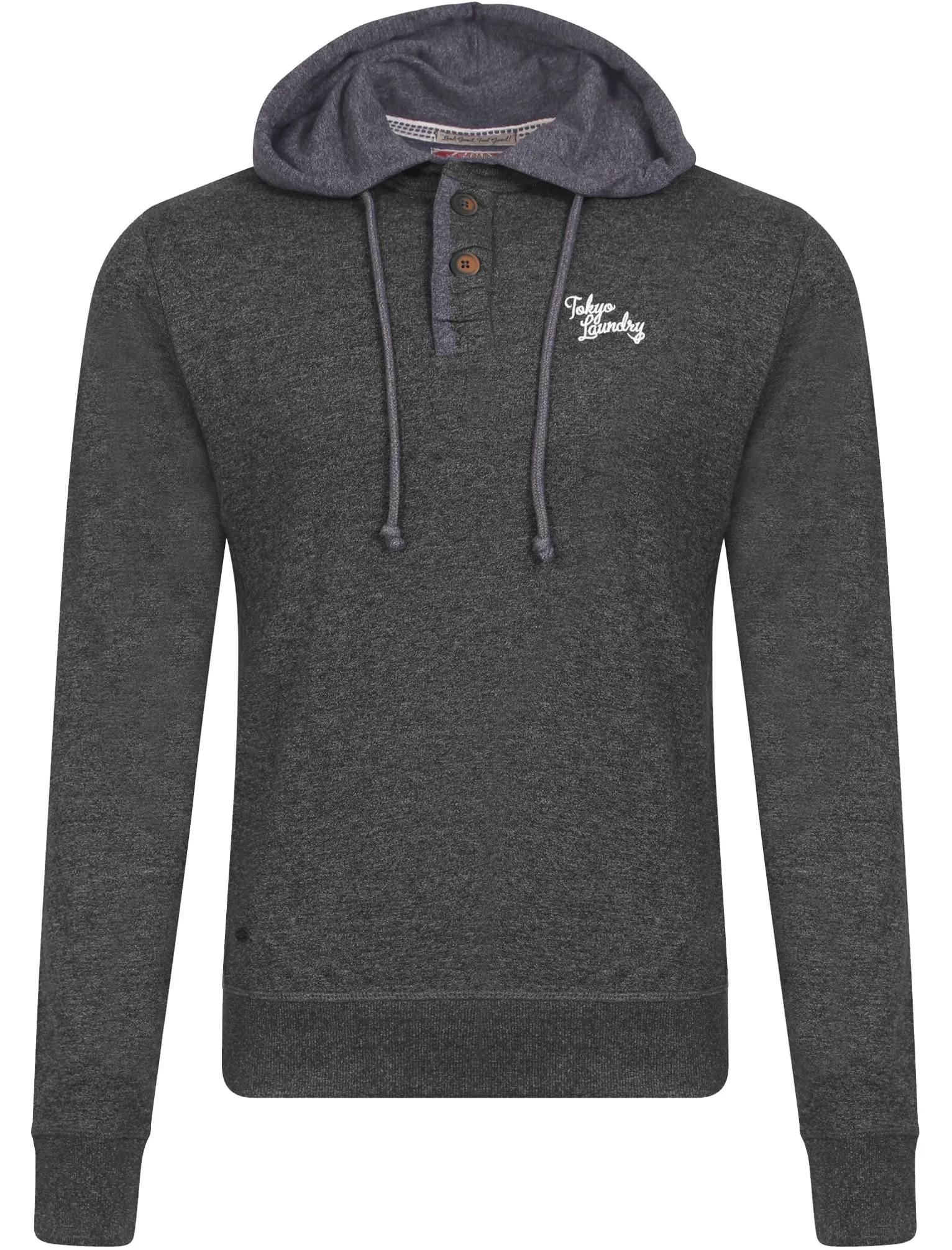 Buffalo Peak Henley Top with Hood Insert in Charcoal Marl - Tokyo Laundry