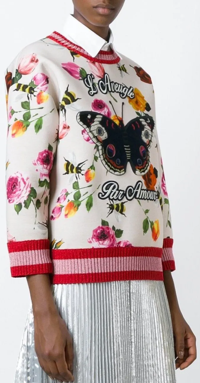 Butterfly Embroidered Multicolor Sweatshirt