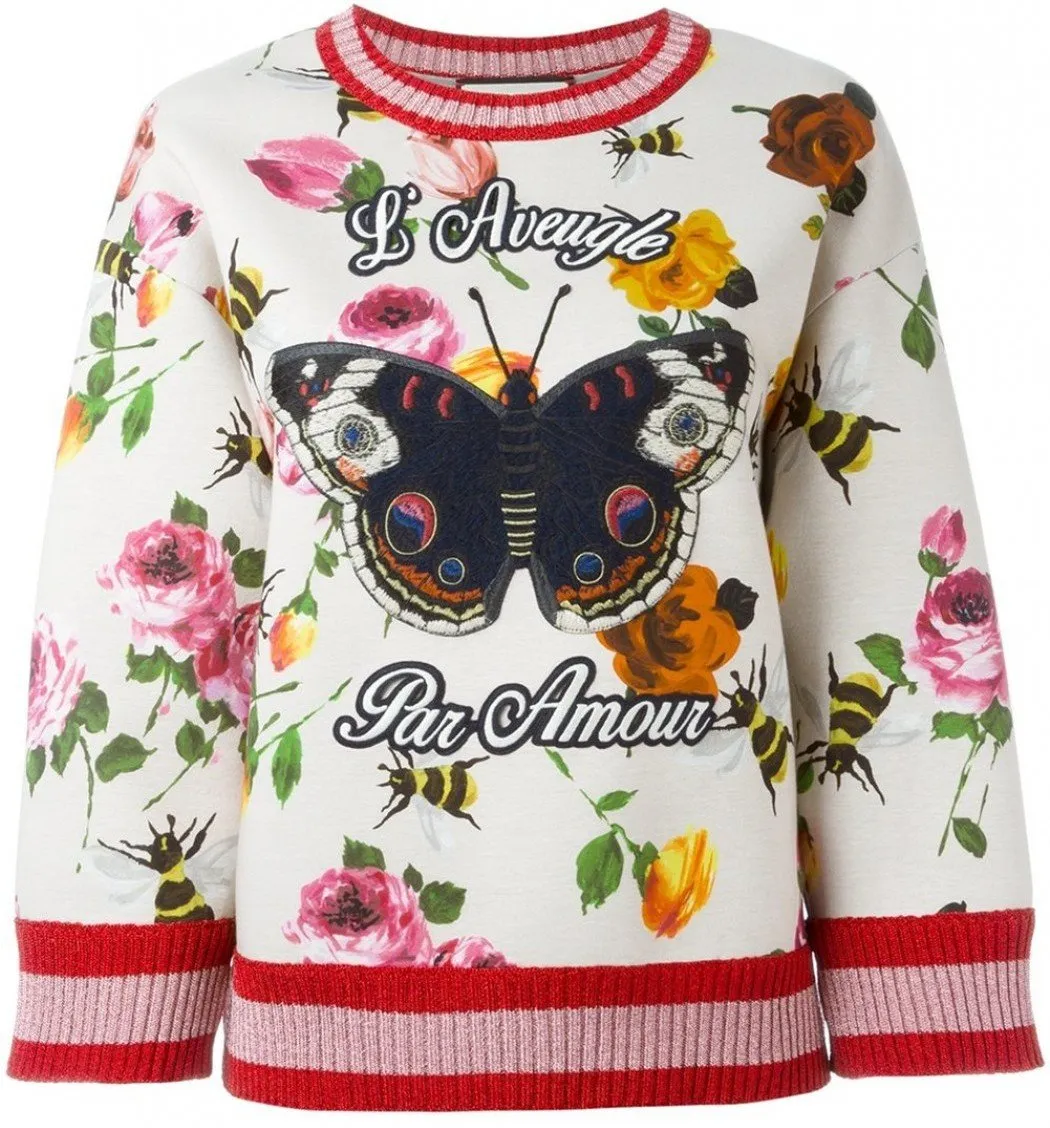 Butterfly Embroidered Multicolor Sweatshirt