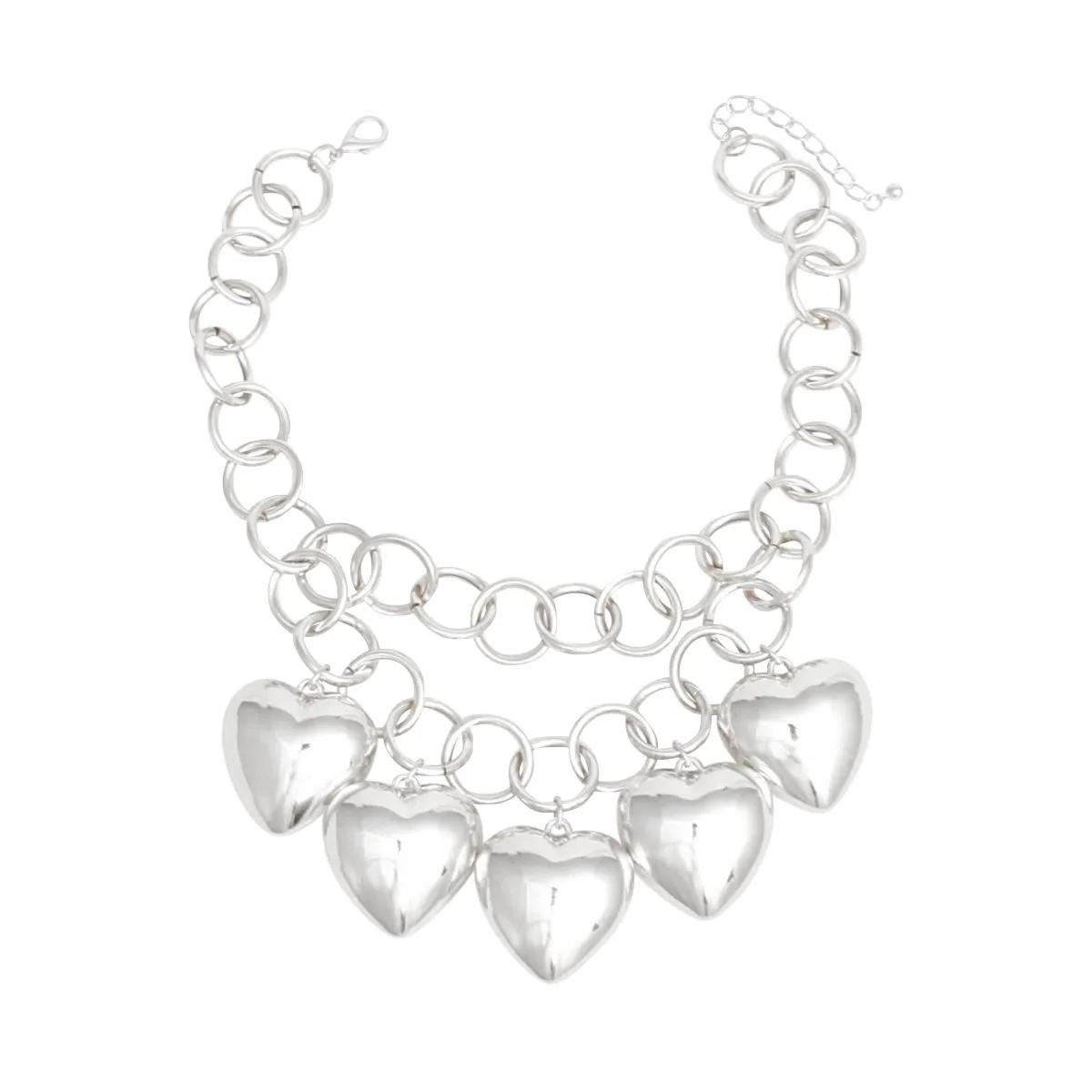 Chain Chunky Polished Silver Puffy Heart Necklace