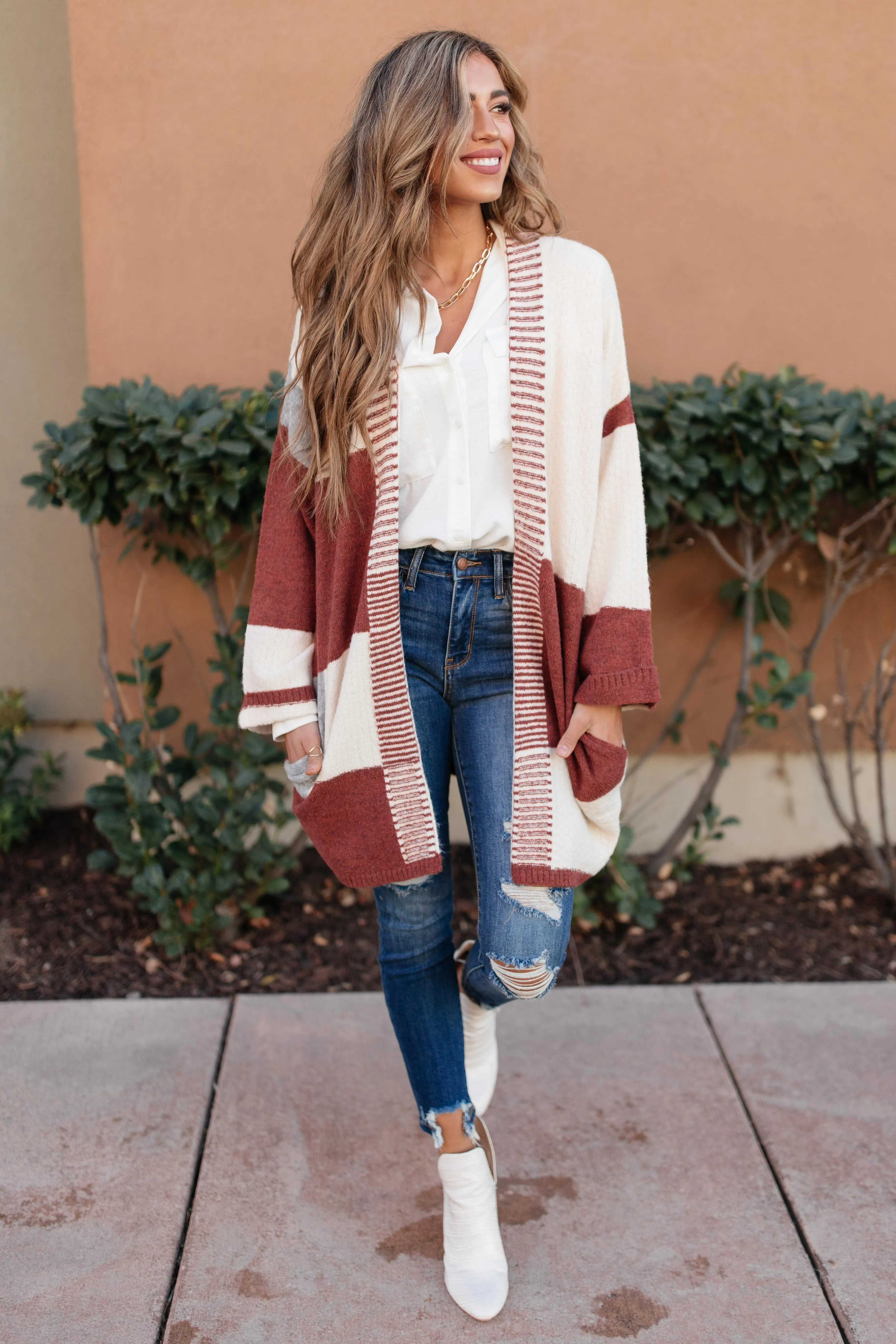 Chunky Patterns Cardigan in Rust