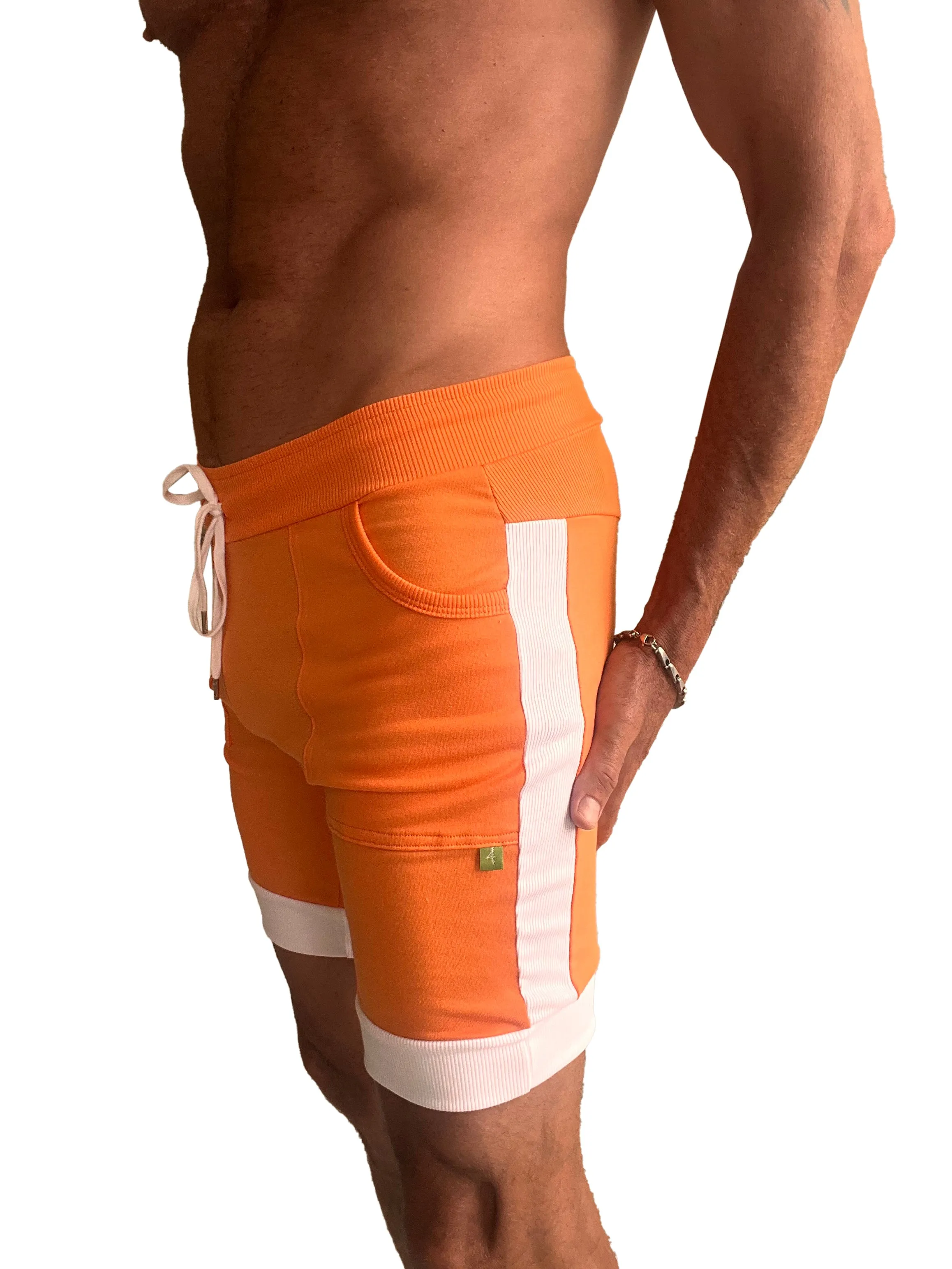 Cuffed Yoga Short (Orange w/White)