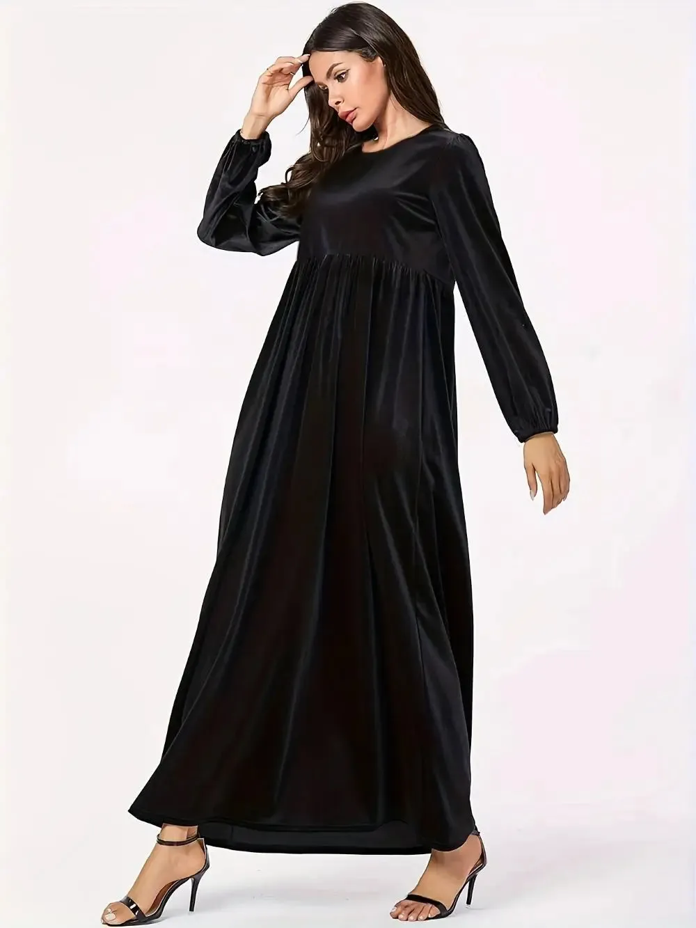 Elegant Plus Size Empire Waist Velvet Long Sleeve Maxi Dress