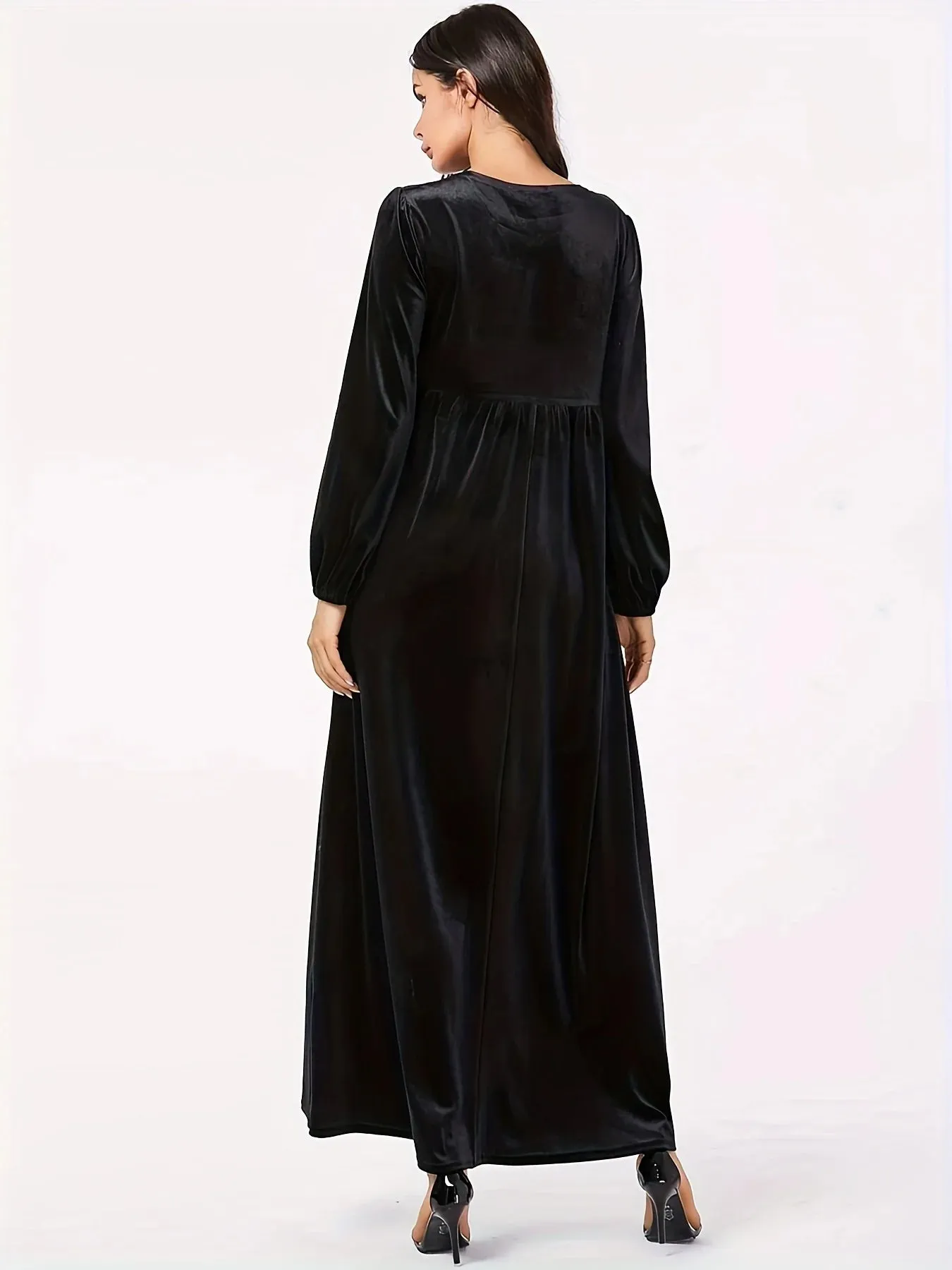 Elegant Plus Size Empire Waist Velvet Long Sleeve Maxi Dress