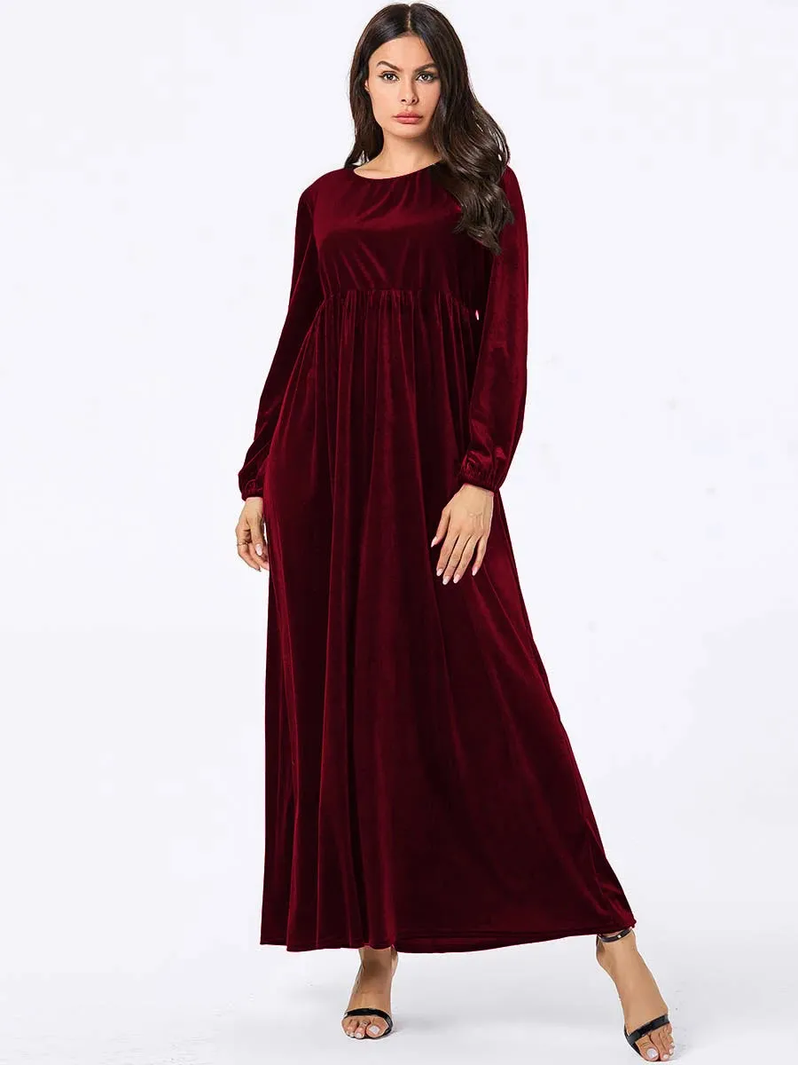 Elegant Plus Size Empire Waist Velvet Long Sleeve Maxi Dress