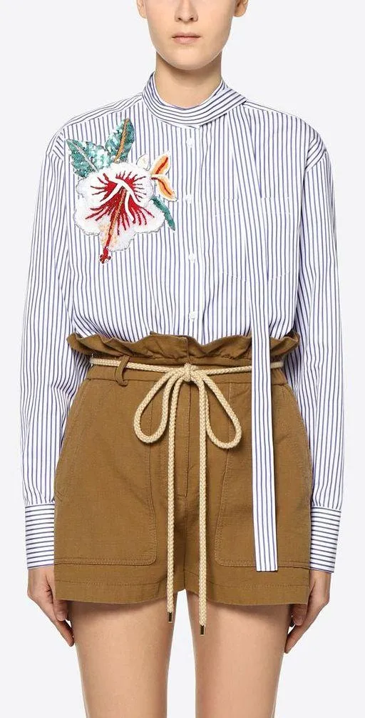 Embroidered Hawaiian Hibiscus Poplin Shirt