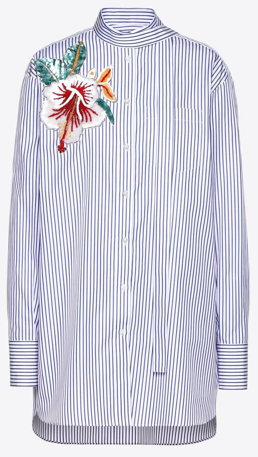 Embroidered Hawaiian Hibiscus Poplin Shirt