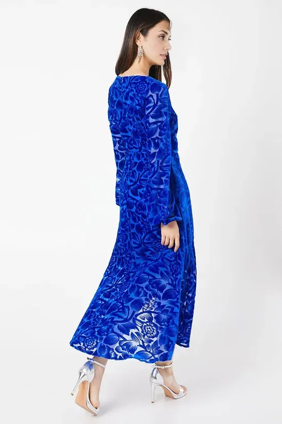 Floral Velvet High Low Long Sleeves Midi Dress Winter Wedding Guest Dresses