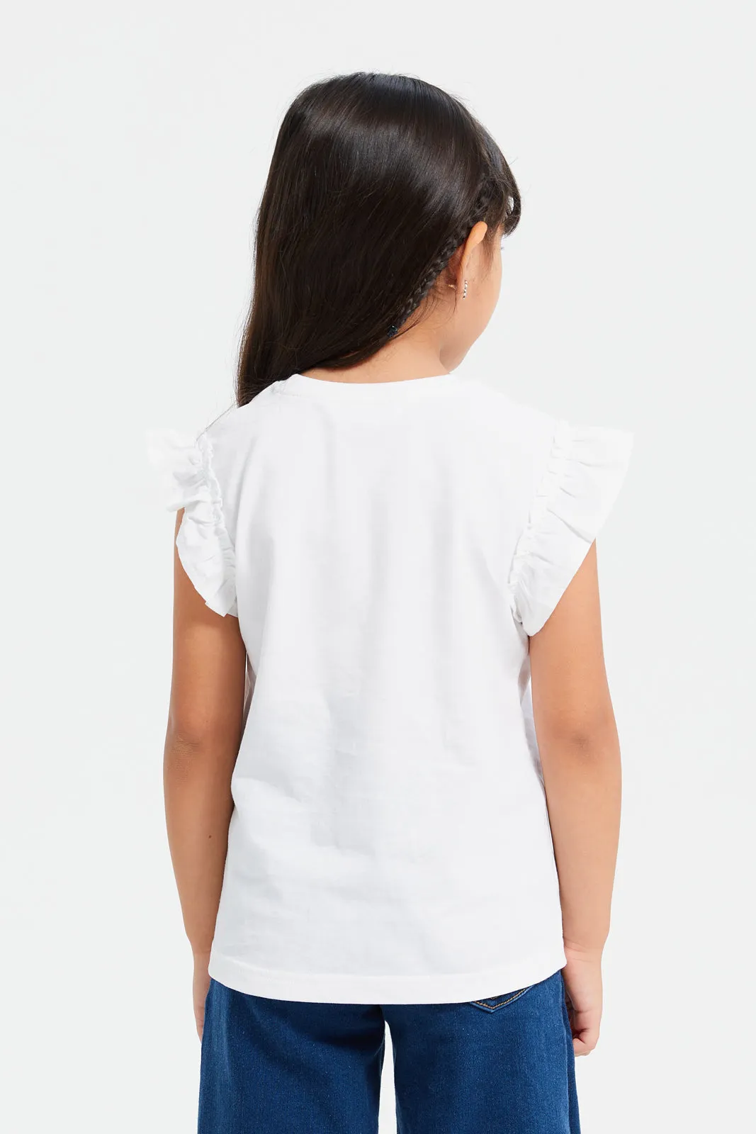 Girls White Butterfly Embellished T-Shirt