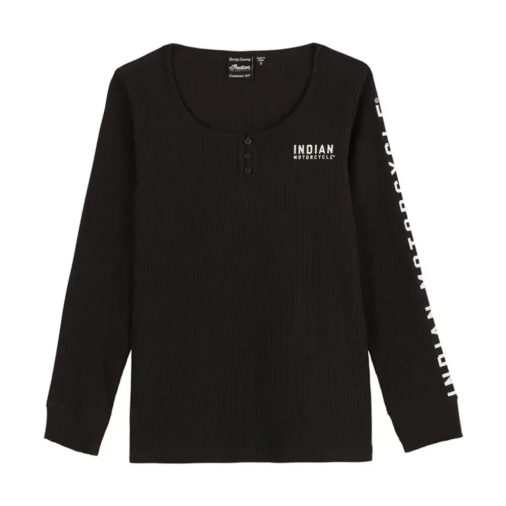 Indian Motorcycle  Womens Sleeve Print Henley Long Sleeve Tee Comfortable Black