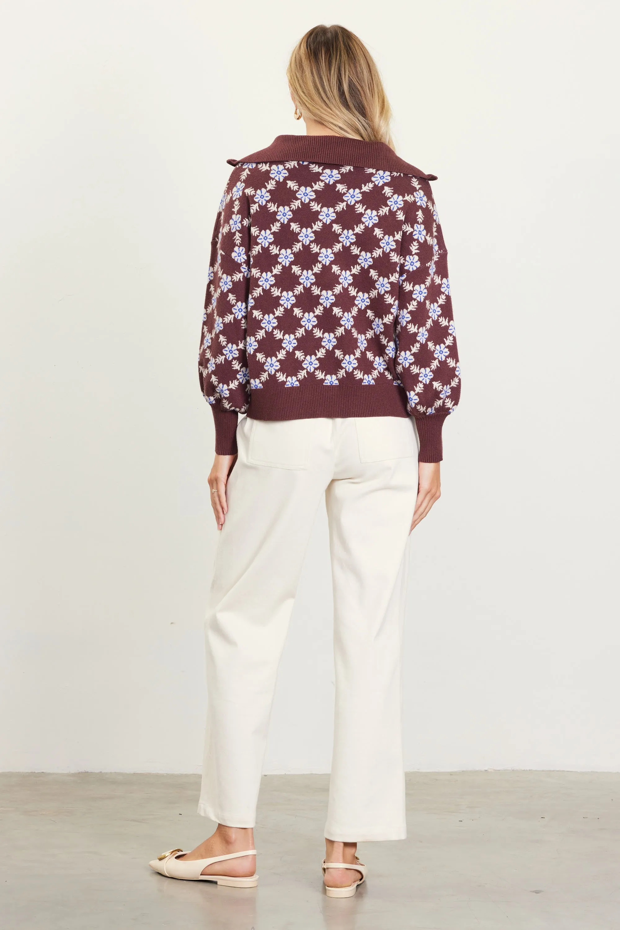 Intarsia Knit Half Zip Sweater