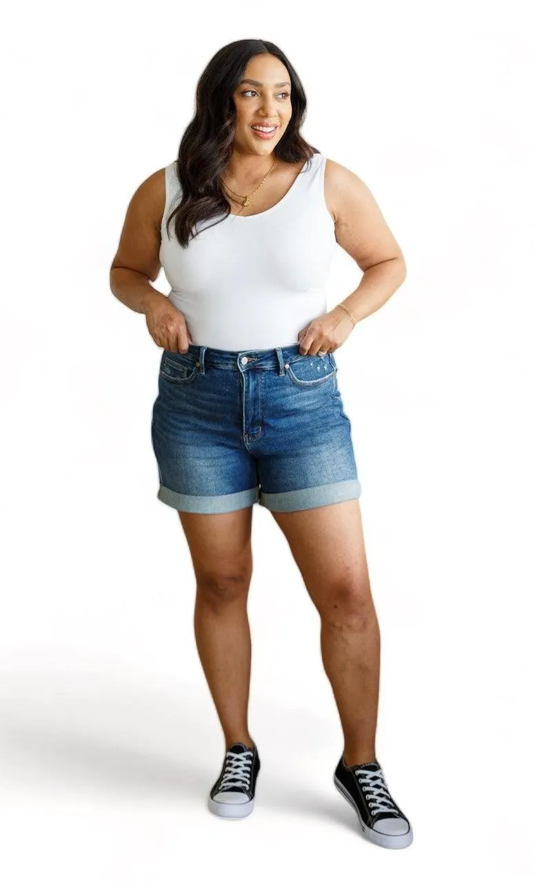 Jessica High Rise Control Top Vintage Wash Cuffed Shorts