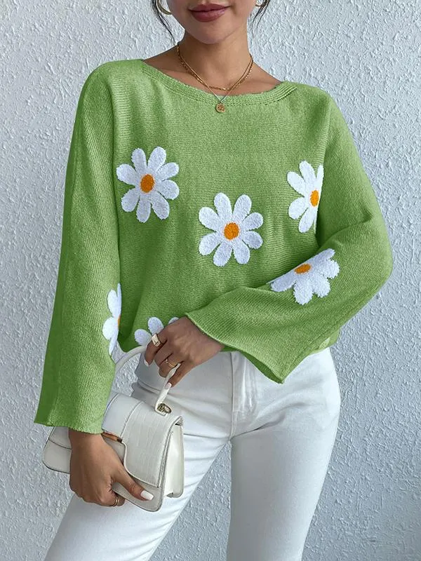 Marie - Stylish and Comfortable Autumn Sweater with Embroidered Flowers for Women