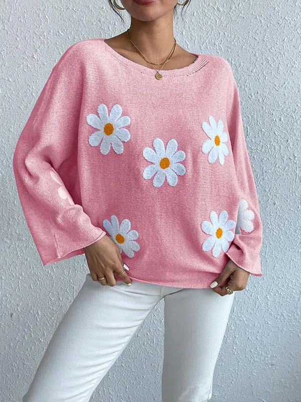Marie - Stylish and Comfortable Autumn Sweater with Embroidered Flowers for Women