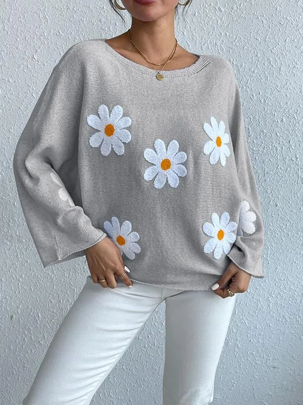 Marie - Stylish and Comfortable Autumn Sweater with Embroidered Flowers for Women