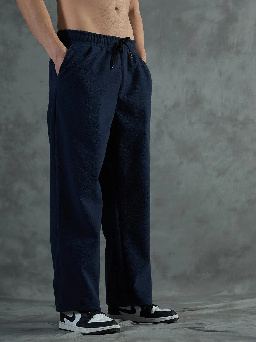 Navy Polar Fleece Relaxed Fit Trackpants