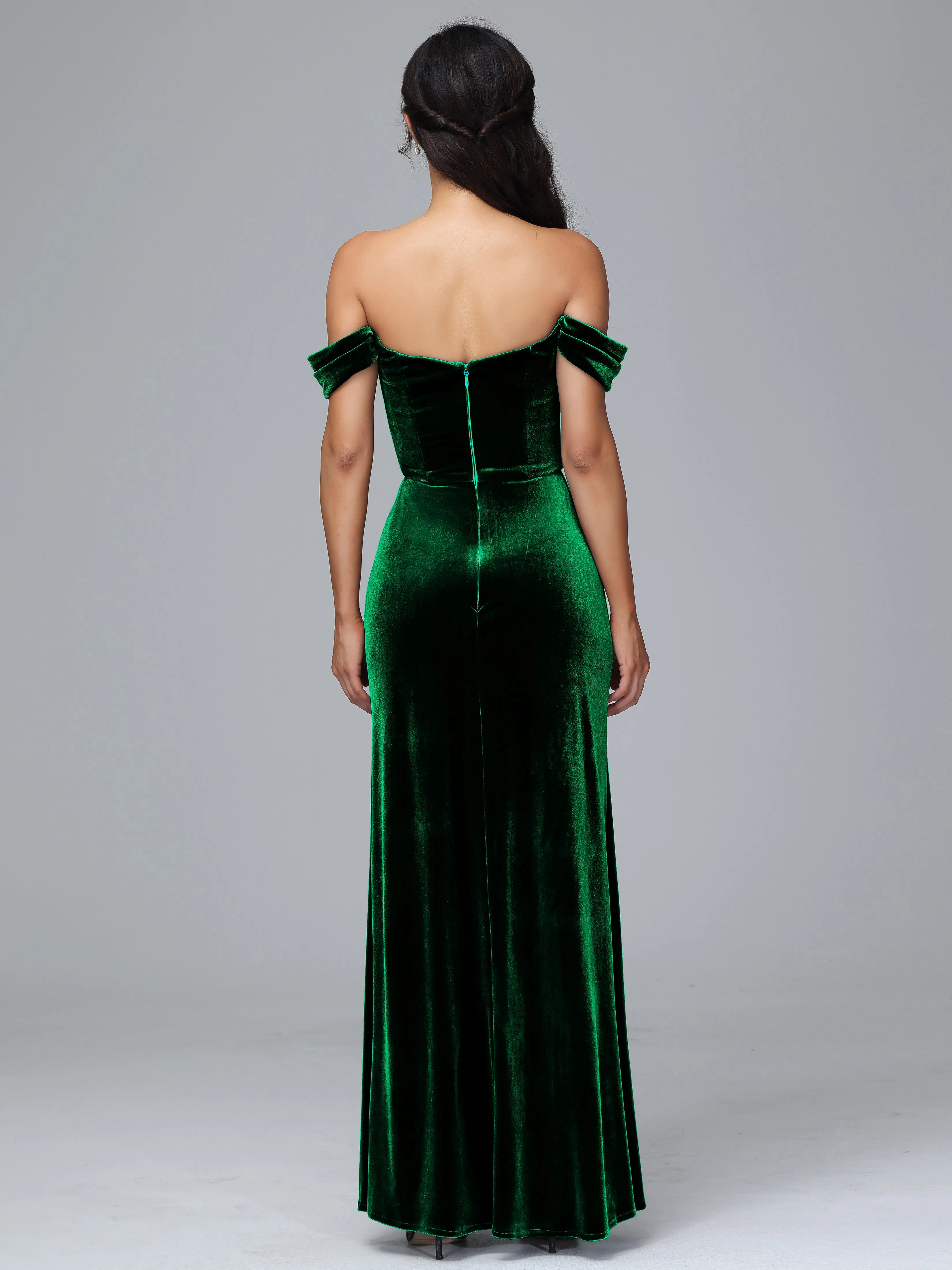 Off Shoulder Zipper Split Velvet Bridesmaid Dresses